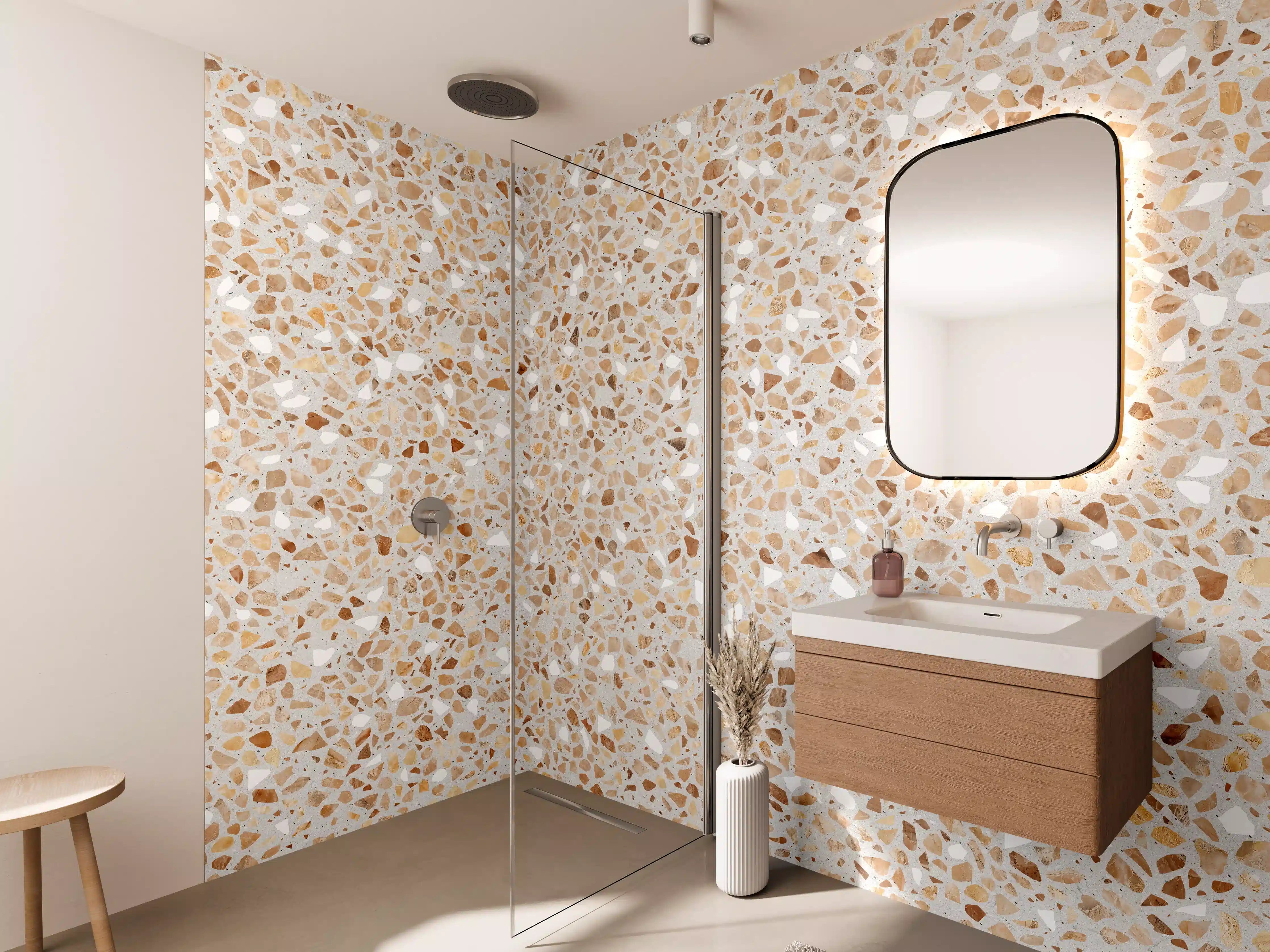 Wandverkleidung Bad - Schöne beige Terrazzo Stein Textur