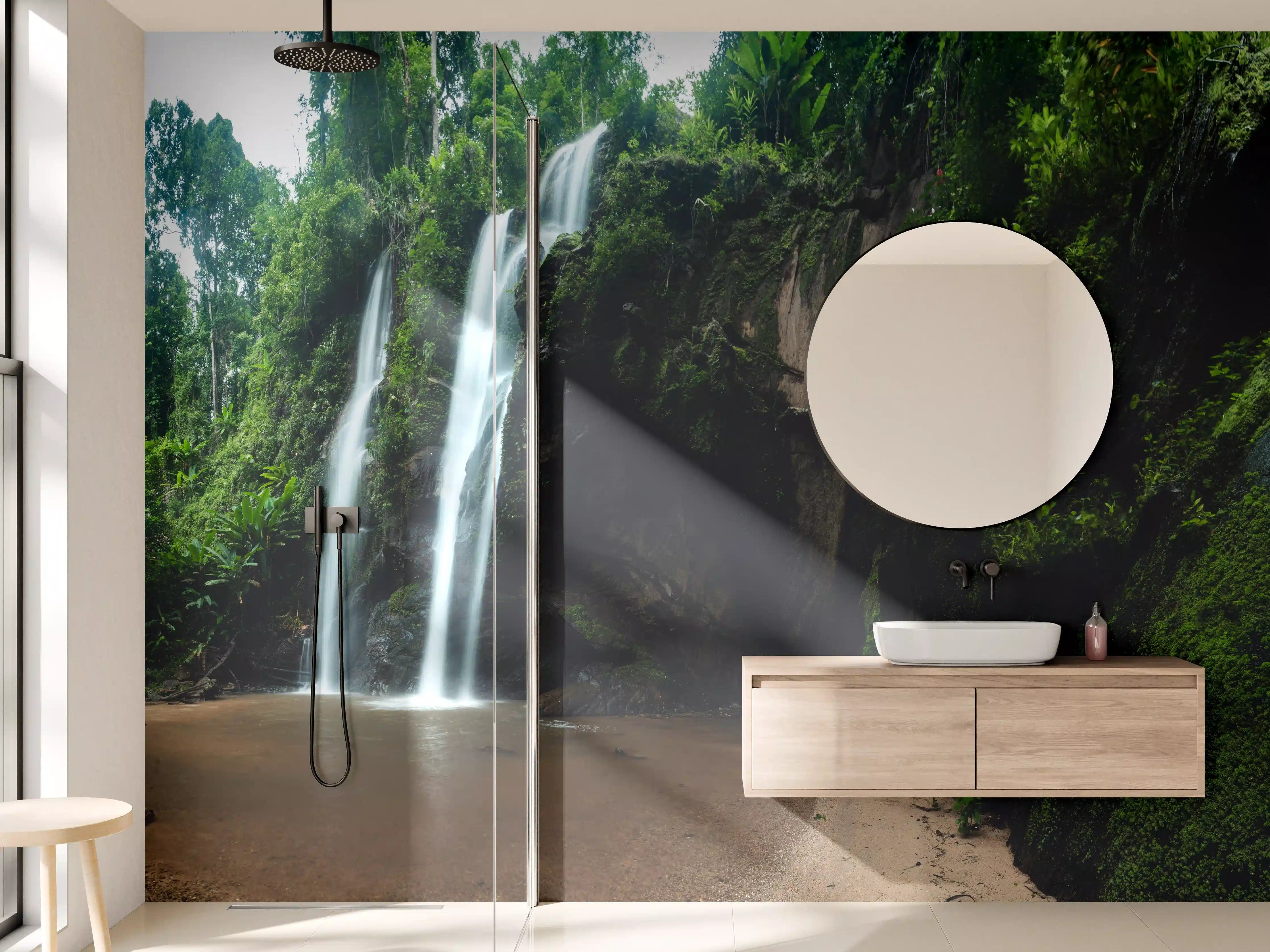 Wandverkleidung Bad - Schöner Wasserfall im Dschungel
