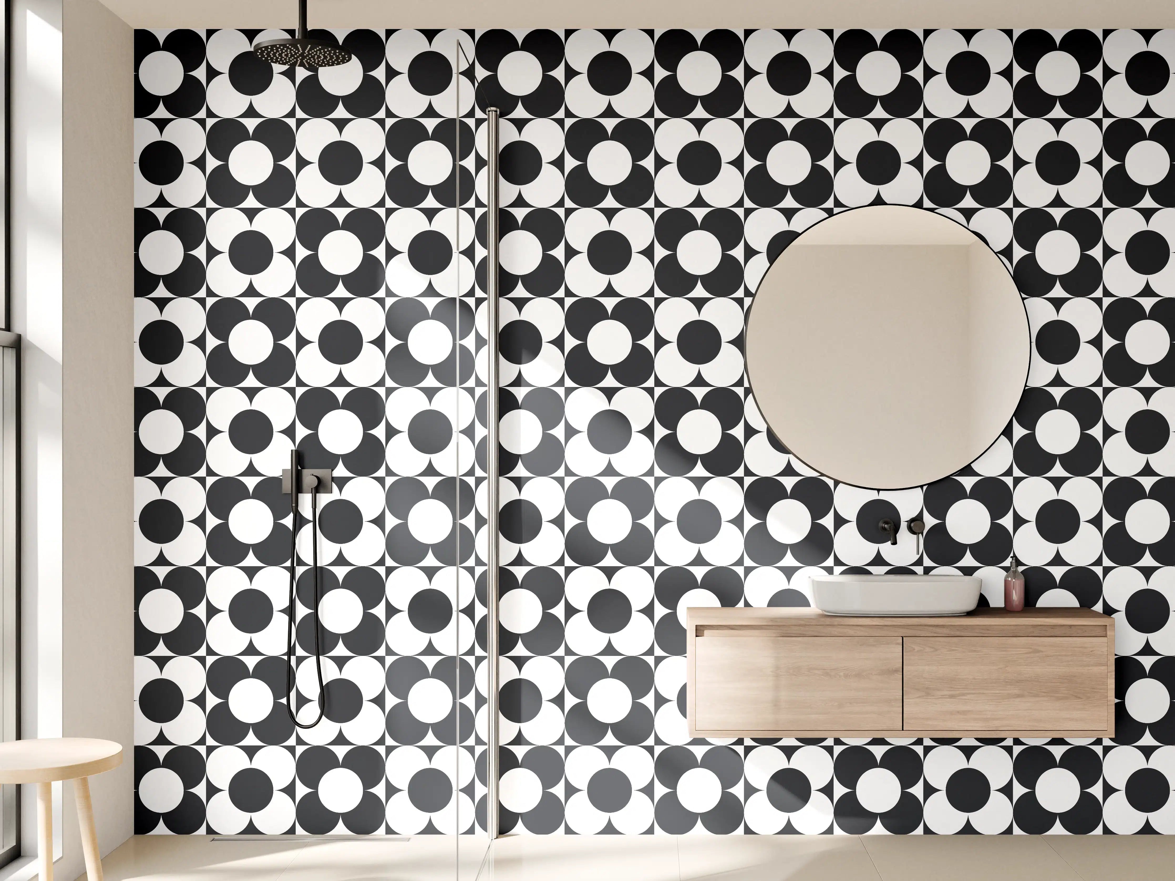 Wandverkleidung Bad - Schwarz-Weiß-Geometrisches Muster