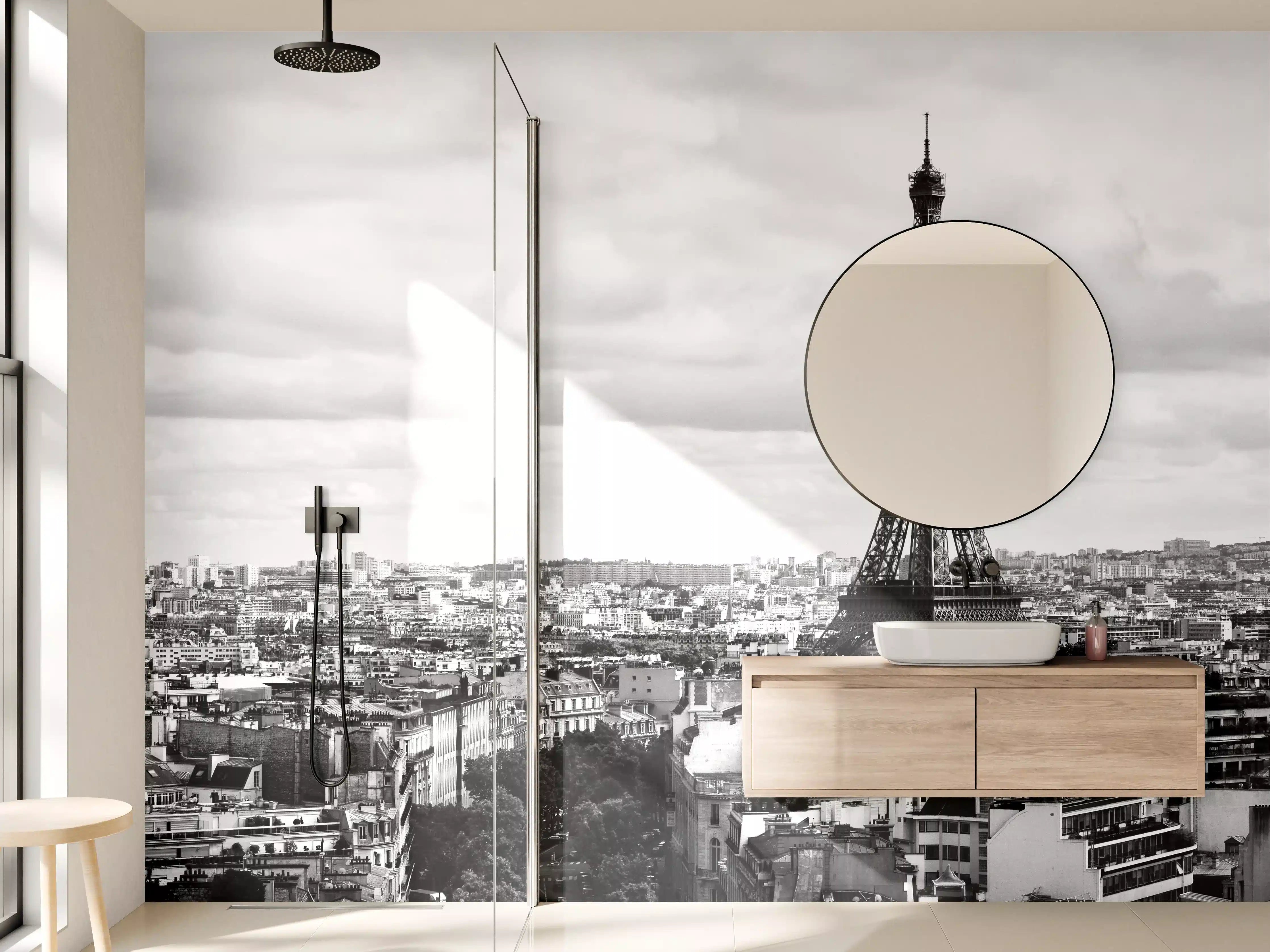 Wandverkleidung Bad - Schwarz-Weiß-Ikone des Eiffelturms