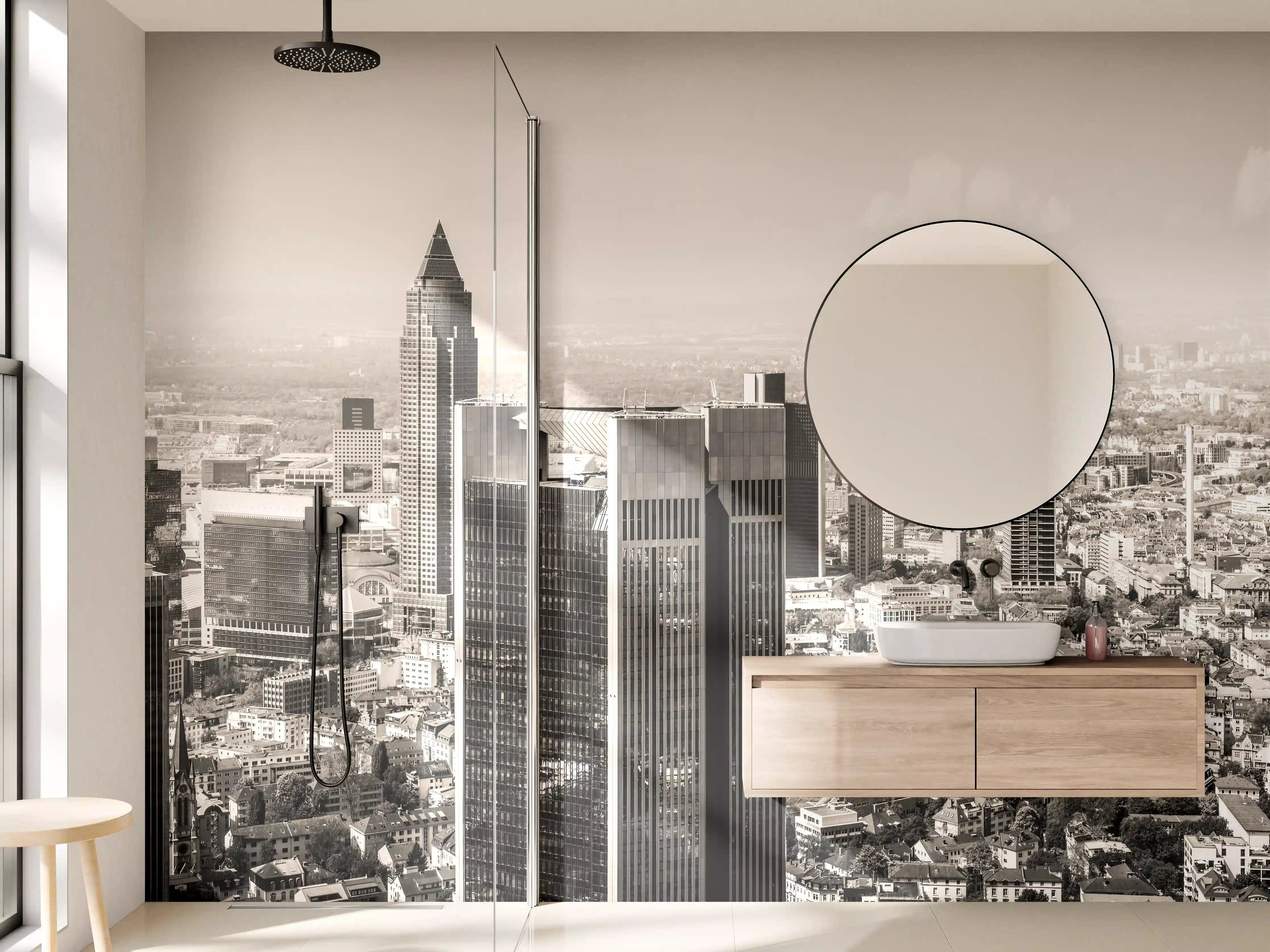 Wandverkleidung Bad - Schwarz-Weiß Skyline Panorama