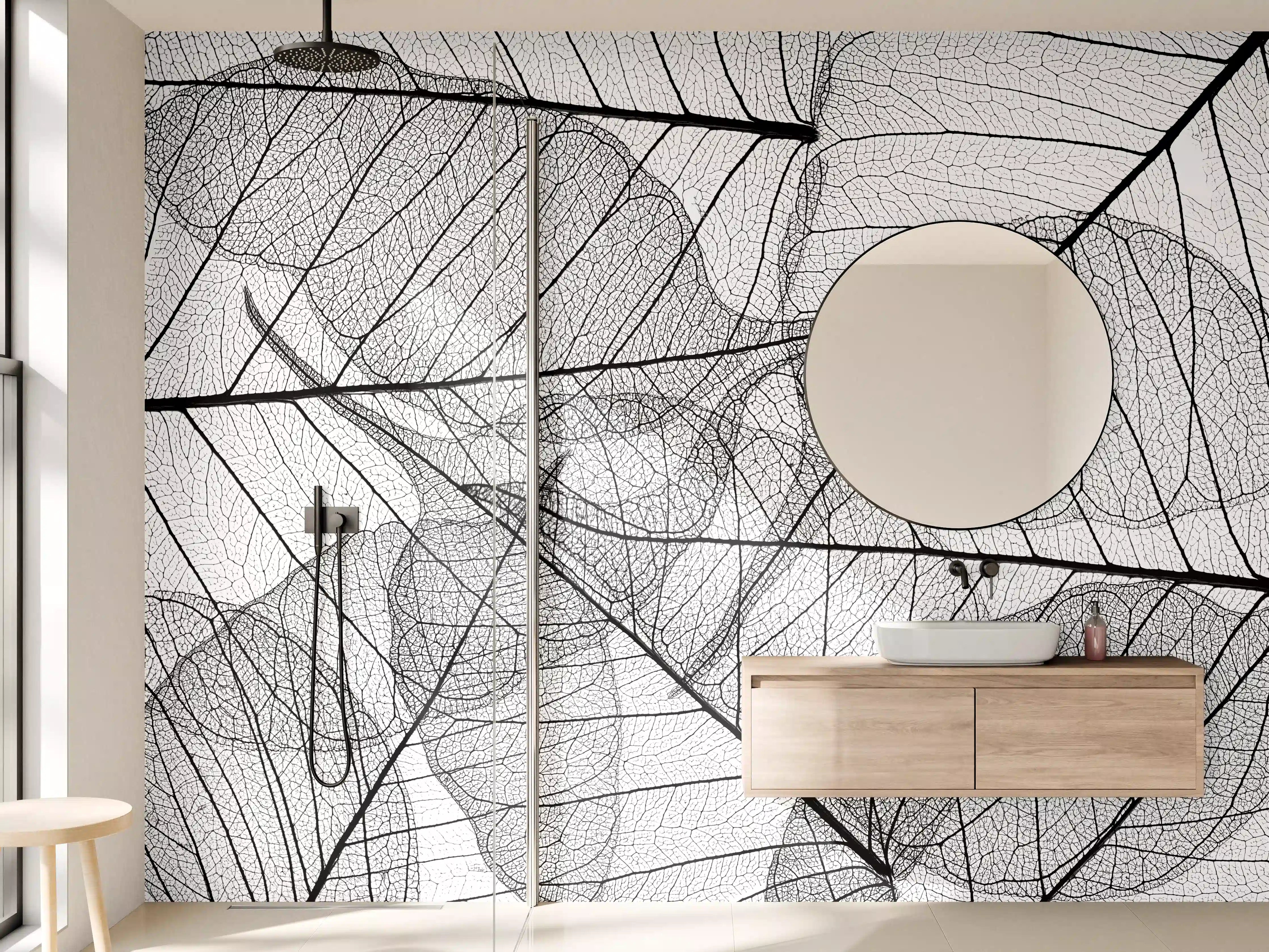 Wandverkleidung Bad - Schwarz-Weiße Blatttextur