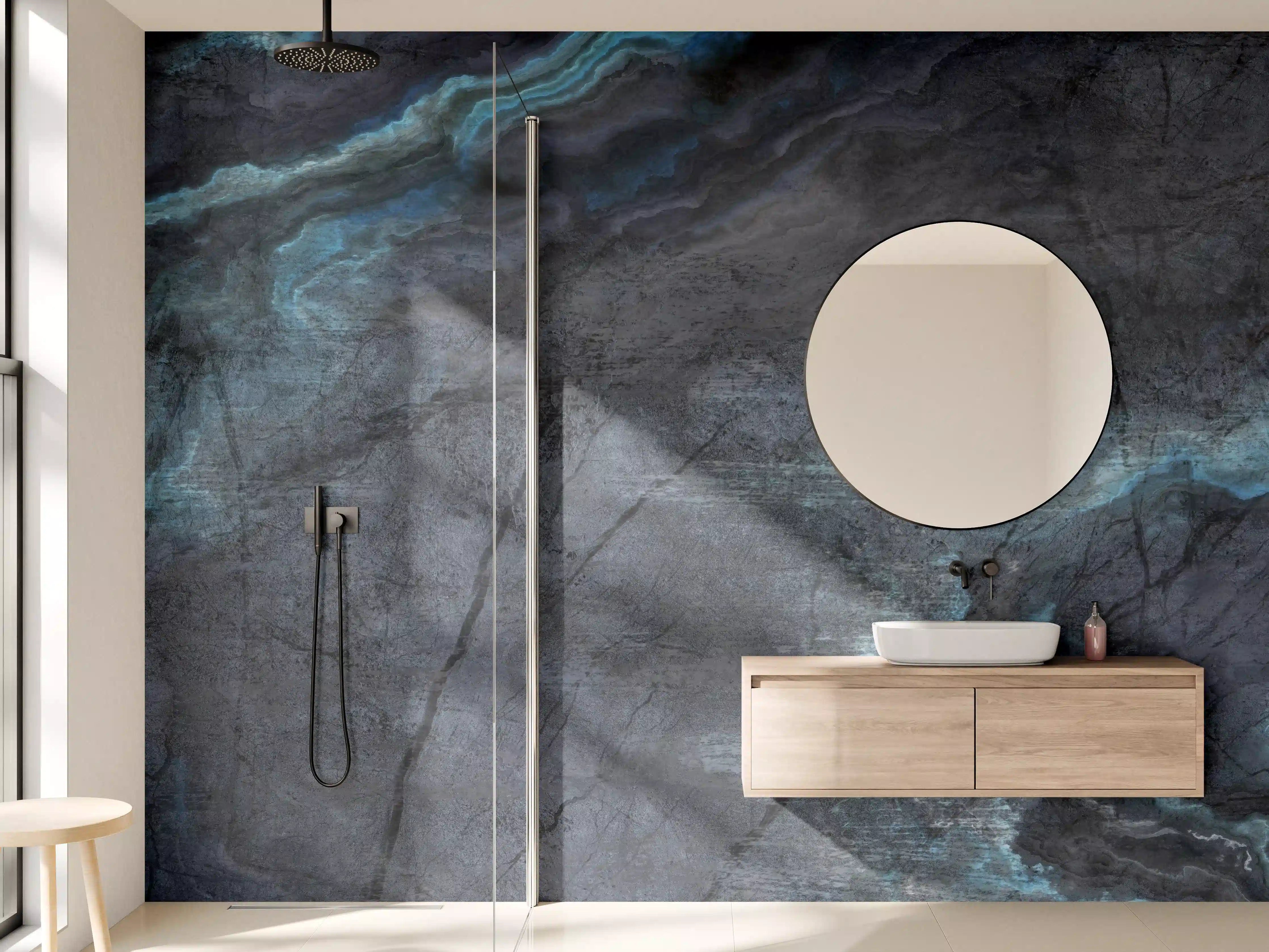 Wandverkleidung Bad - Schwarz-blauer Steinhintergrund