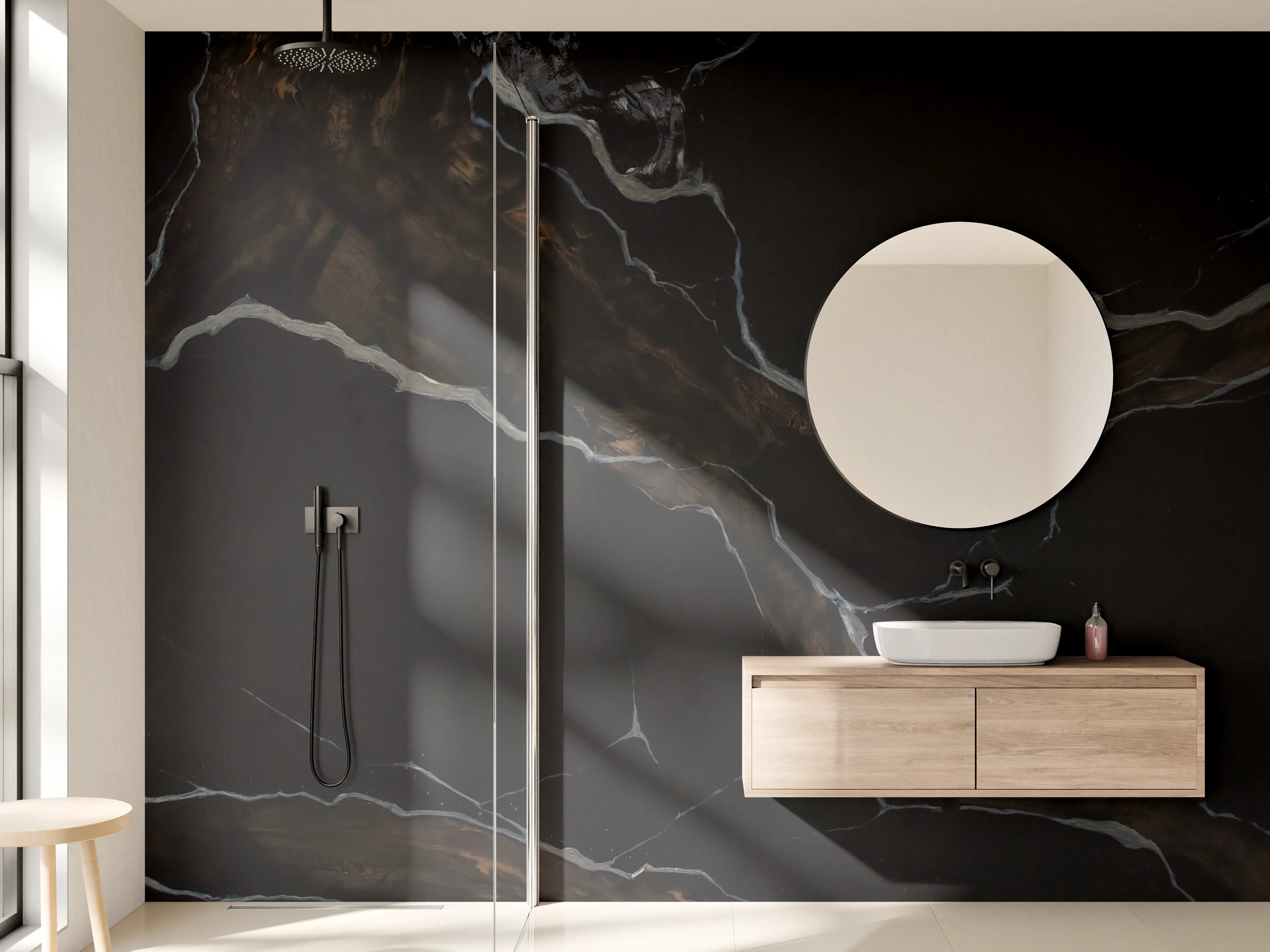 Wandverkleidung Bad - Schwarz-brauner Marmor