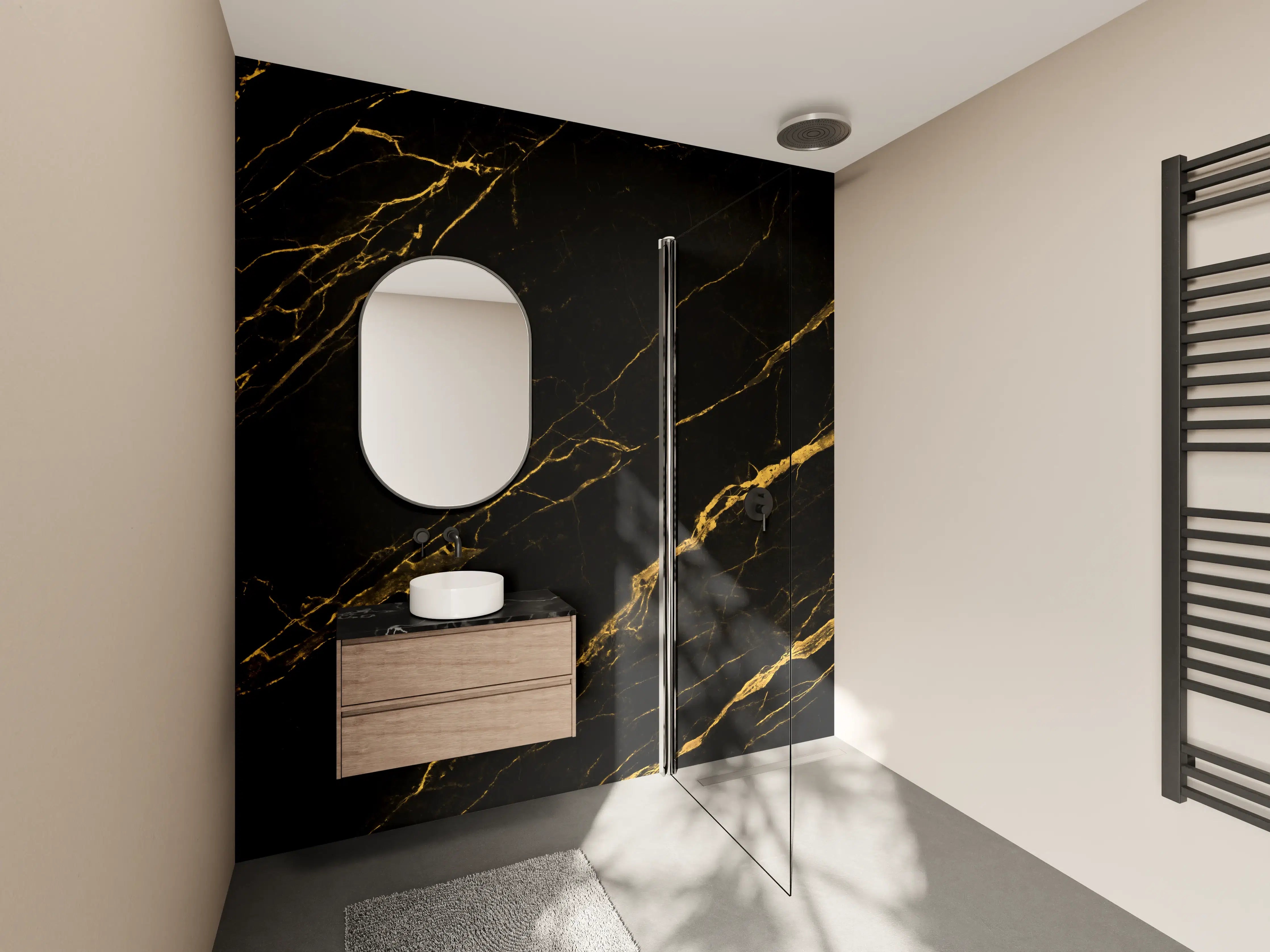 Wandverkleidung Bad - Schwarz goldener Marmor