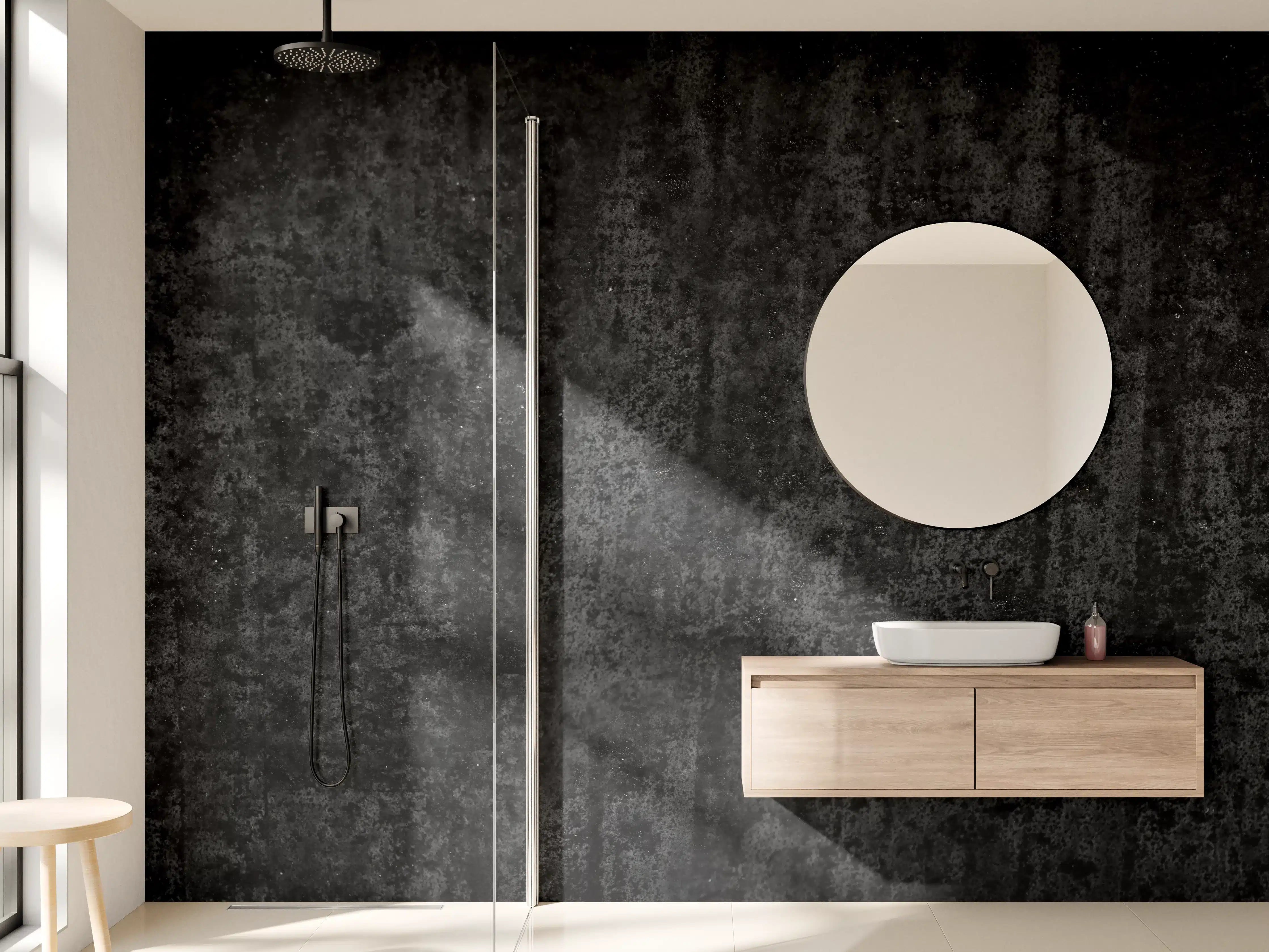 Wandverkleidung Bad - Schwarz-graue Rosttextur