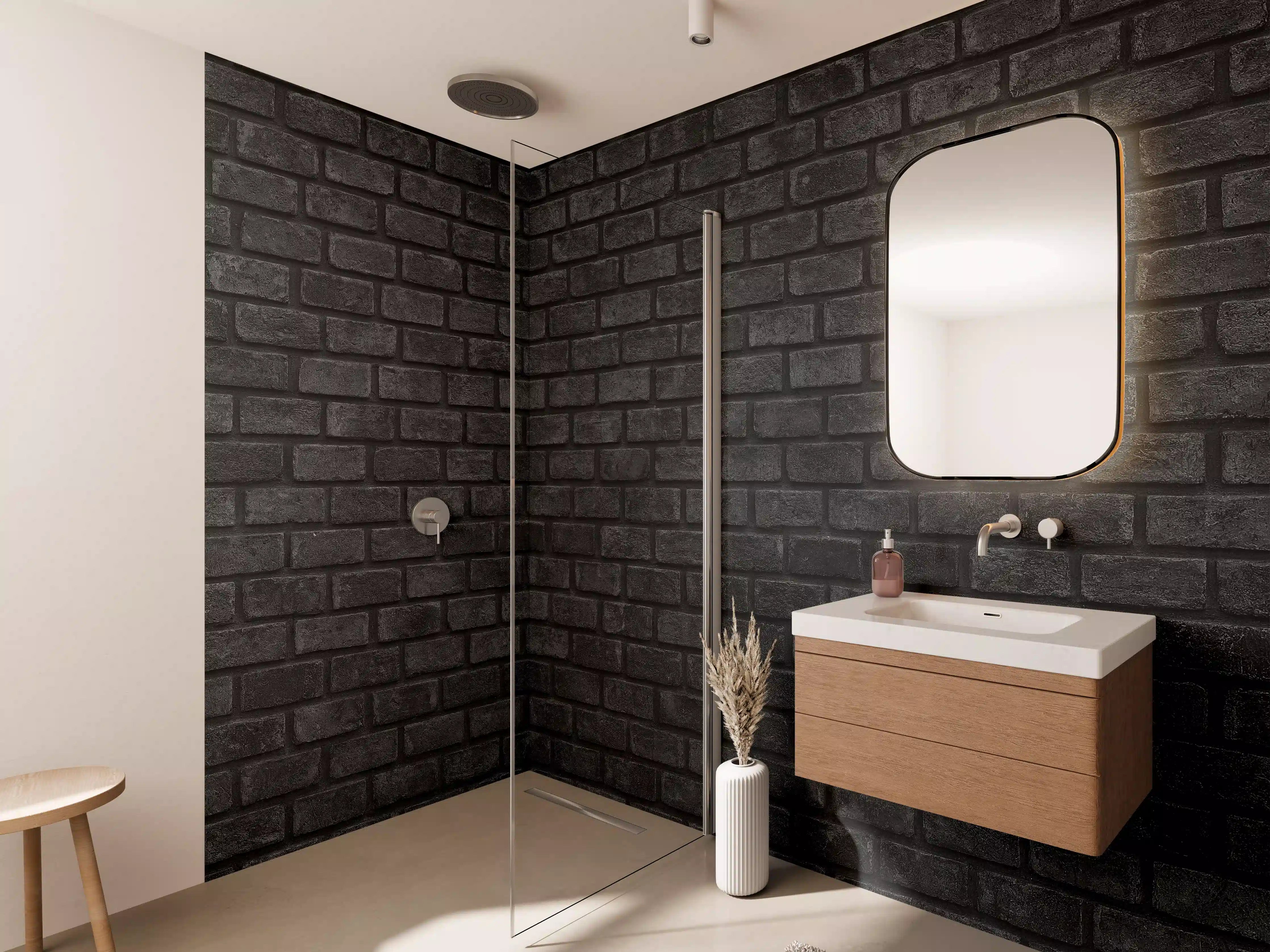 Wandverkleidung Bad - Schwarz graue Ziegelwand