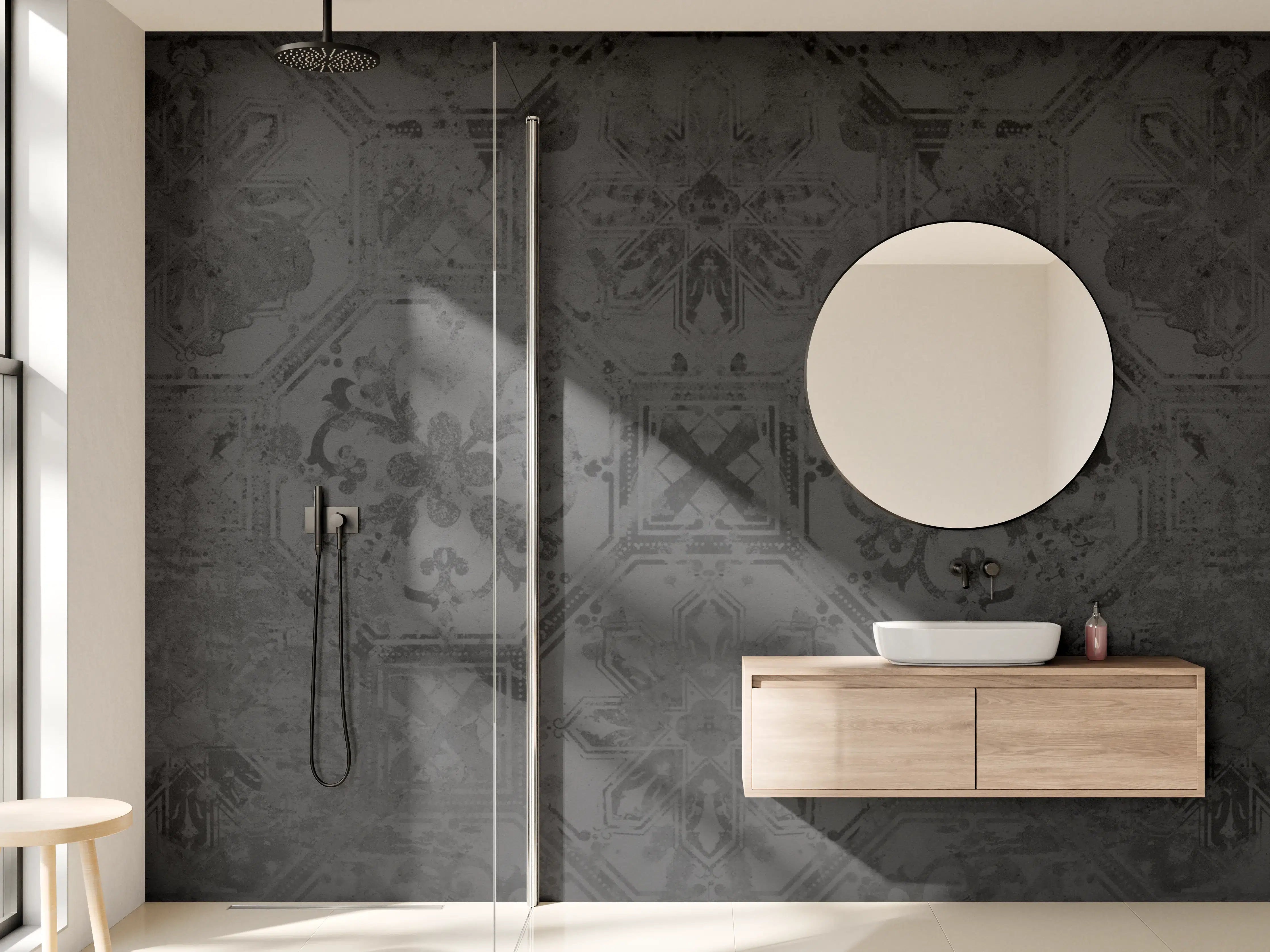 Wandverkleidung Bad - Schwarze Keramik Motiv