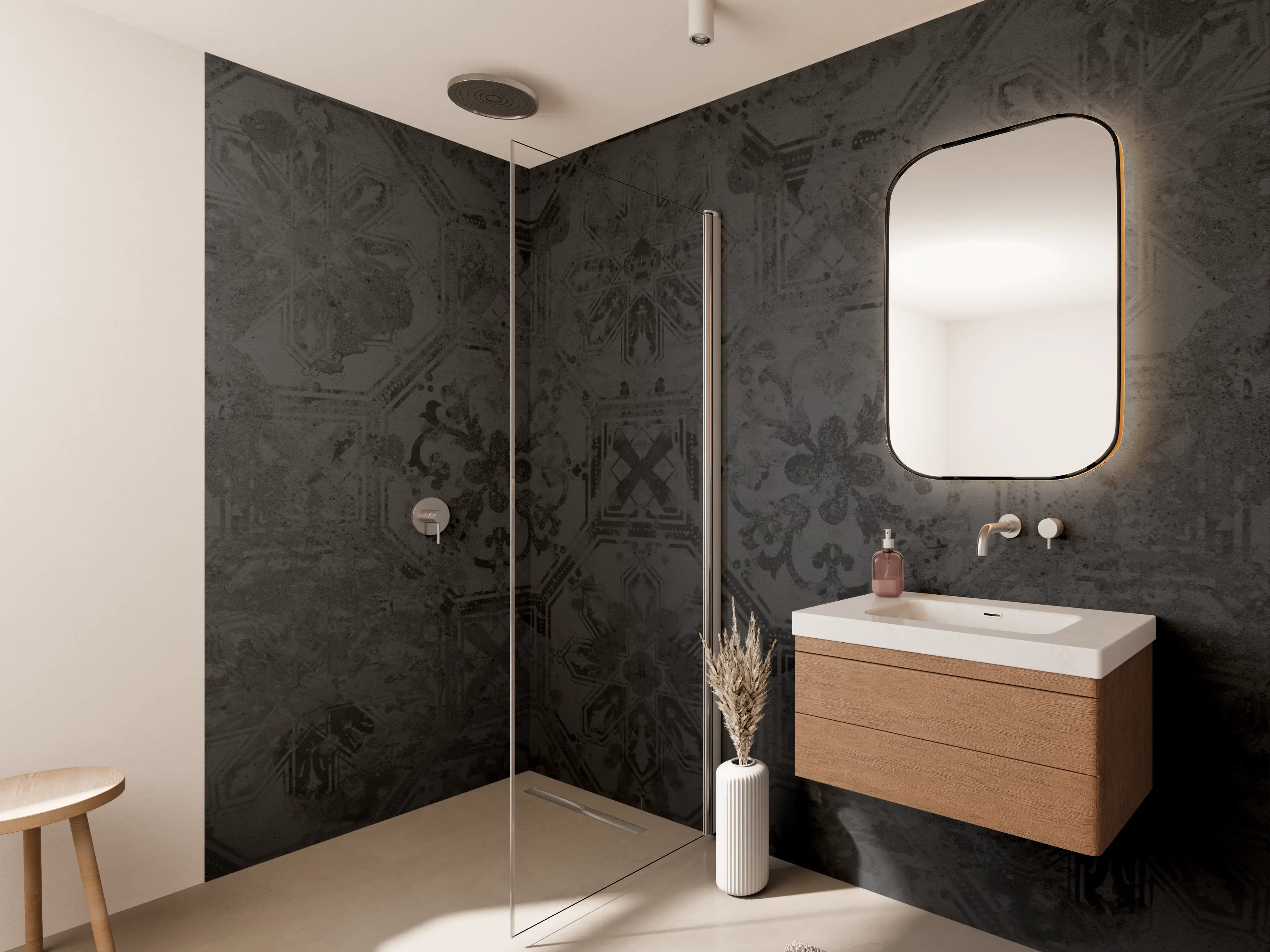 Wandverkleidung Bad - Schwarze Keramik Motiv