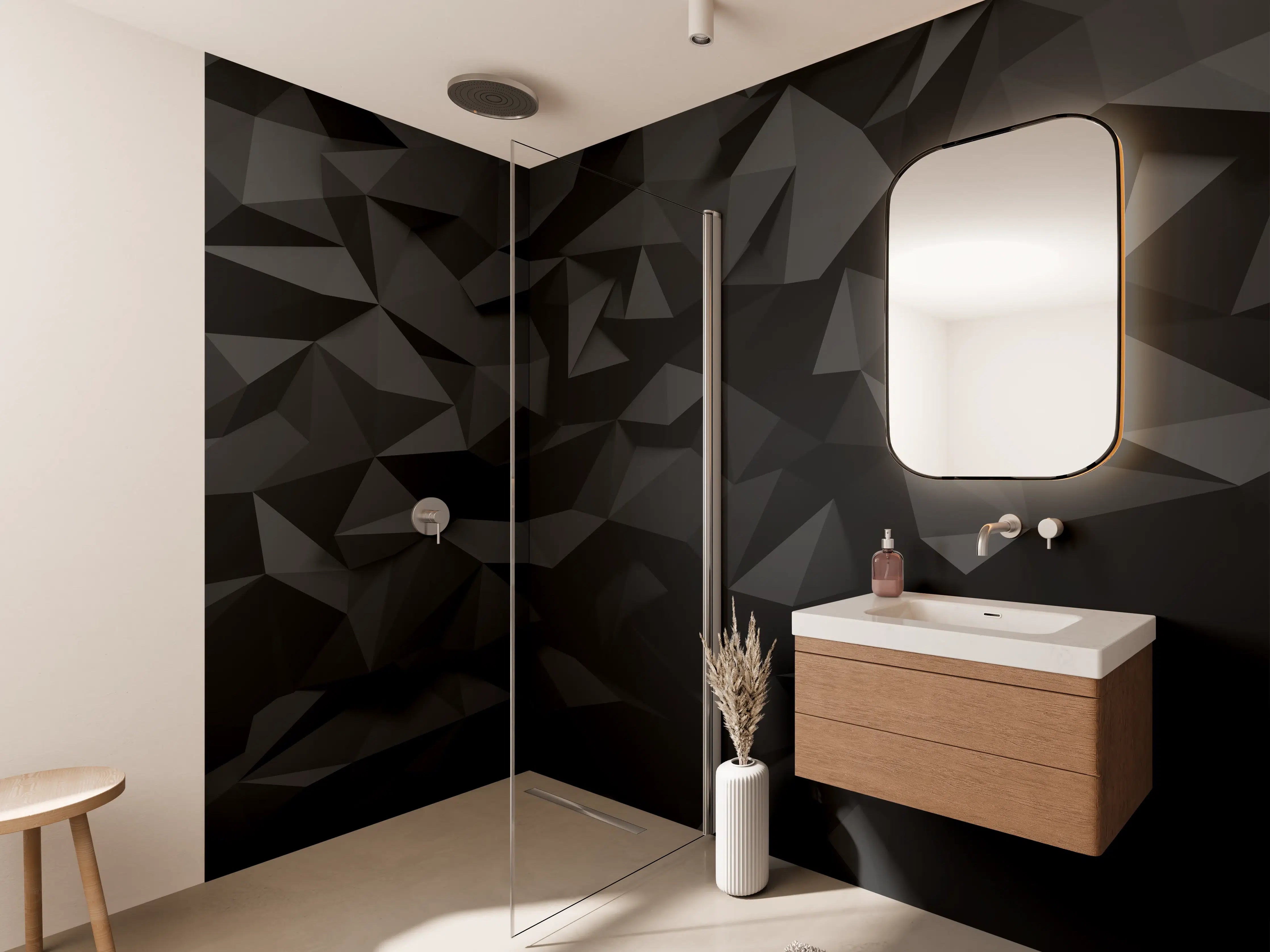 Wandverkleidung Bad - Schwarze Polygon-Muster Textur