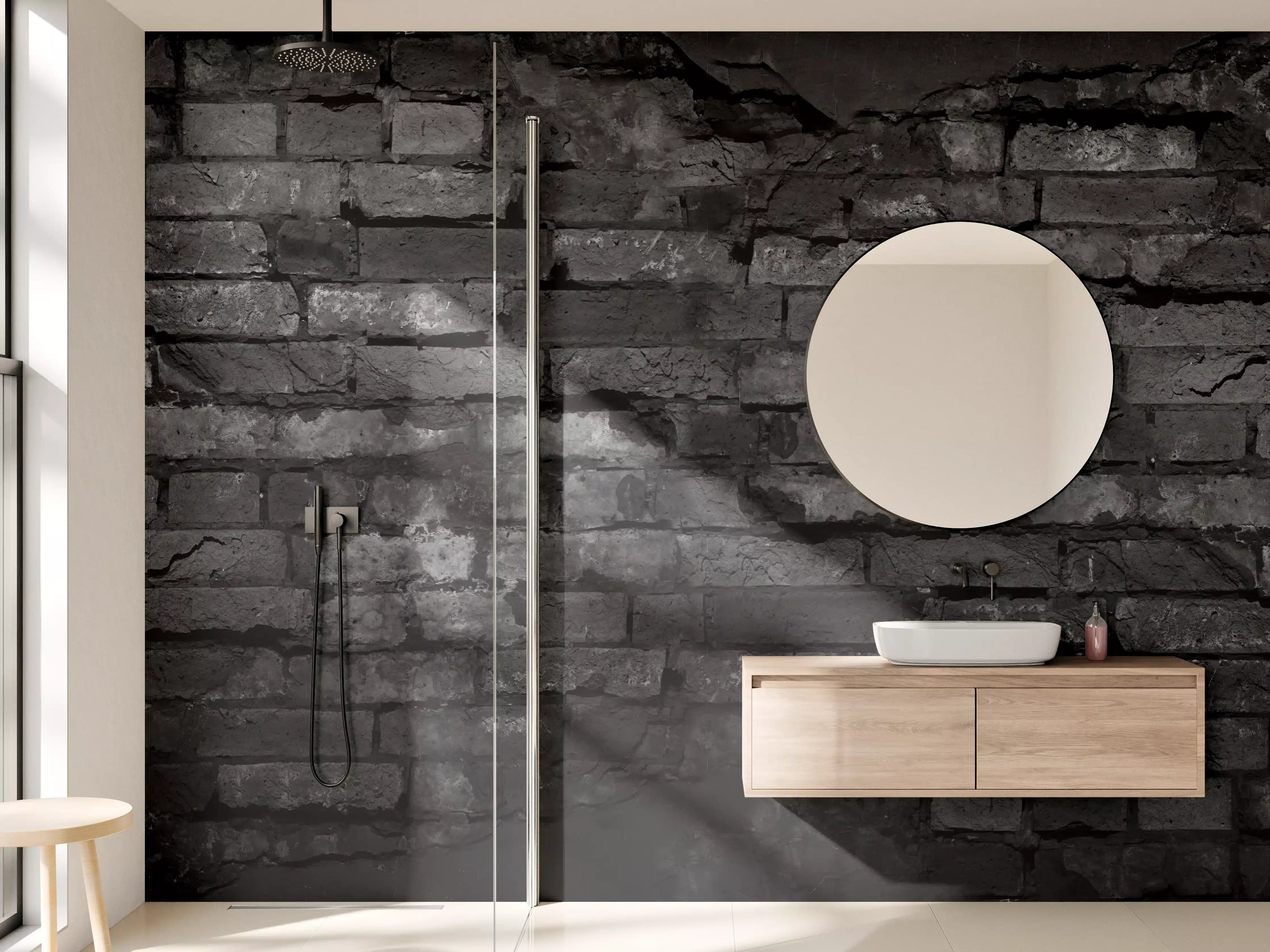 Wandverkleidung Bad - Schwarze alte Backsteinmauer