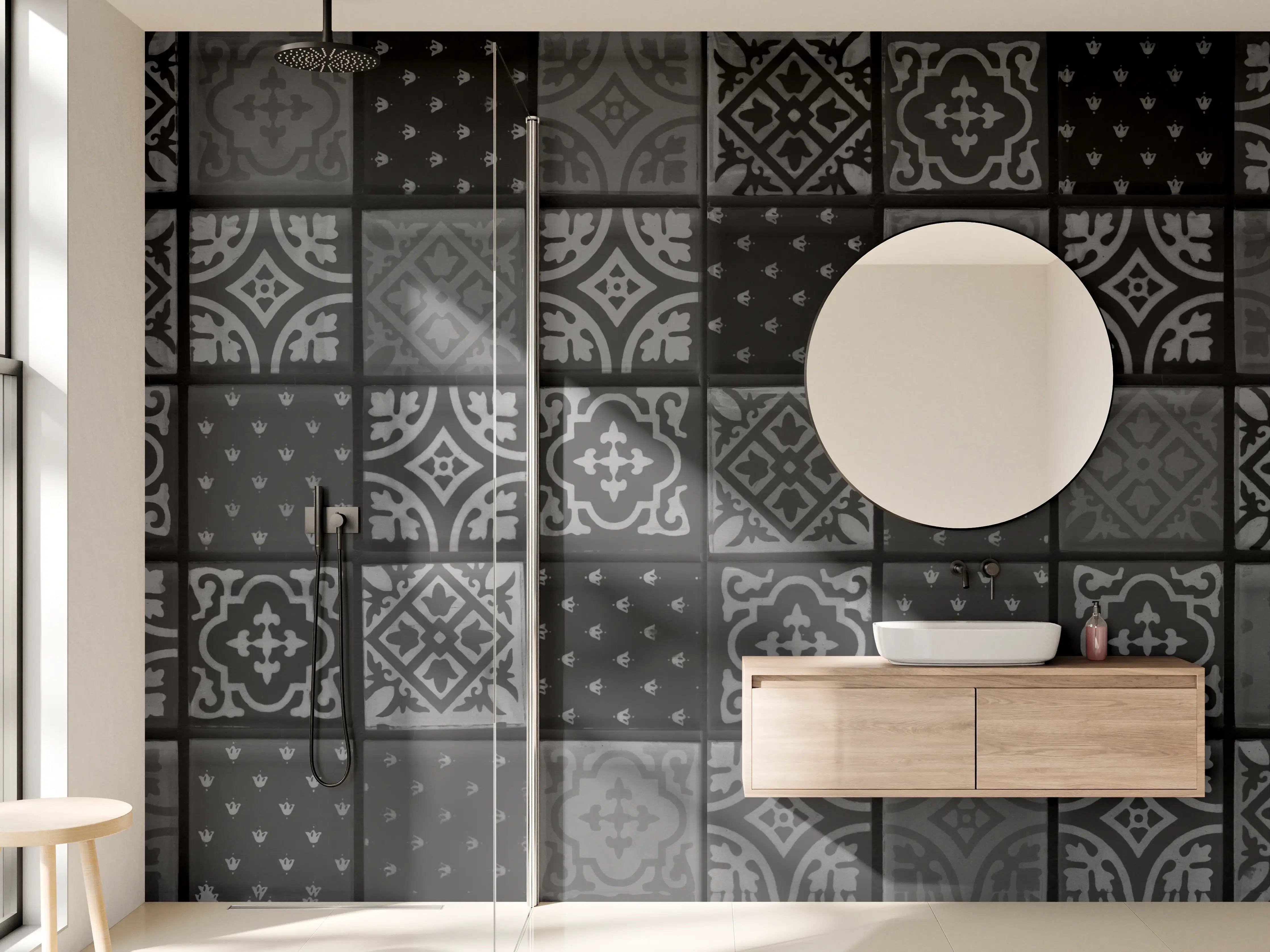 Wandverkleidung Bad - Schwarze anthrazit Fliesen