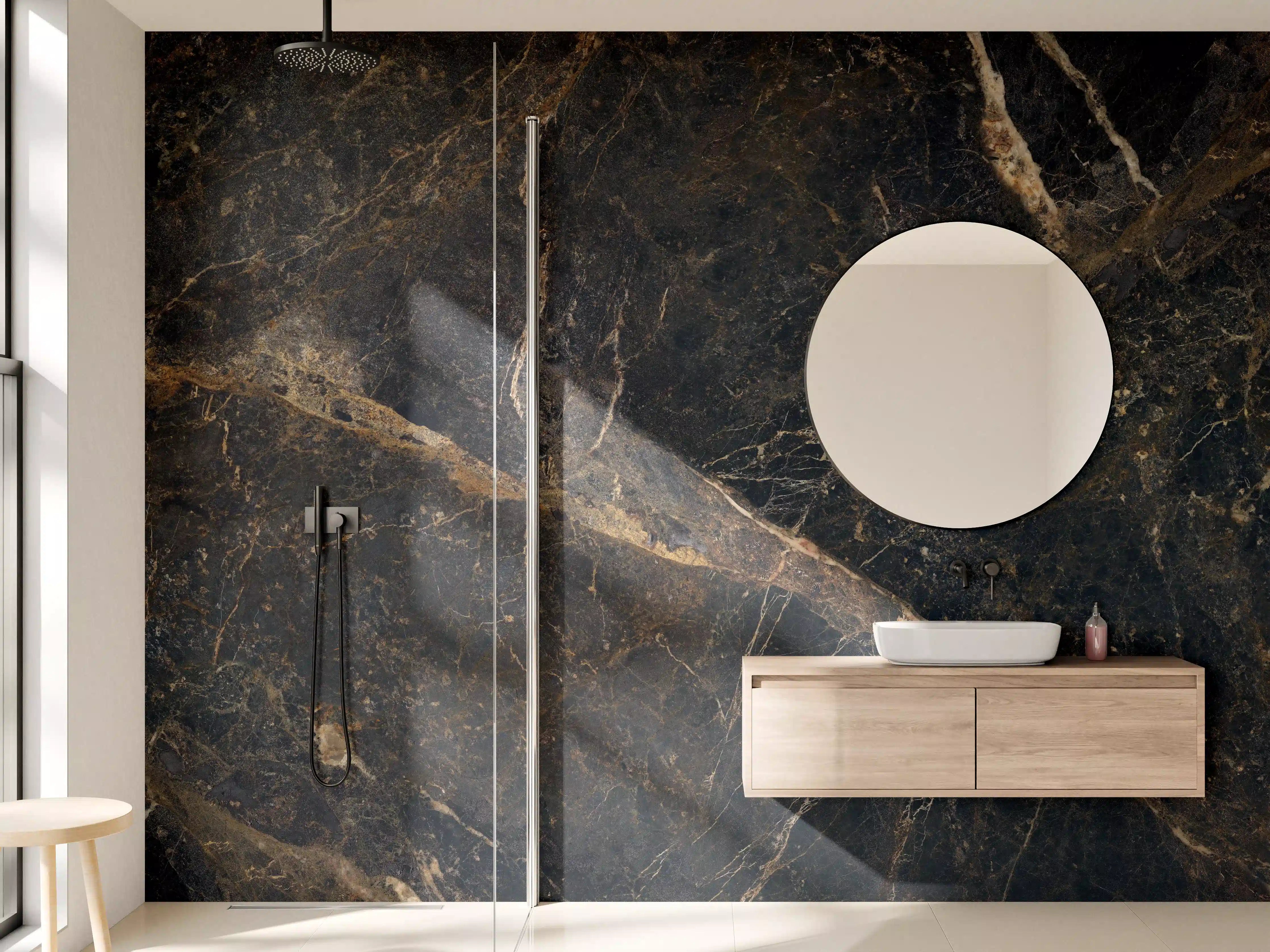 Wandverkleidung Bad - Schwarze edle Marmortextur