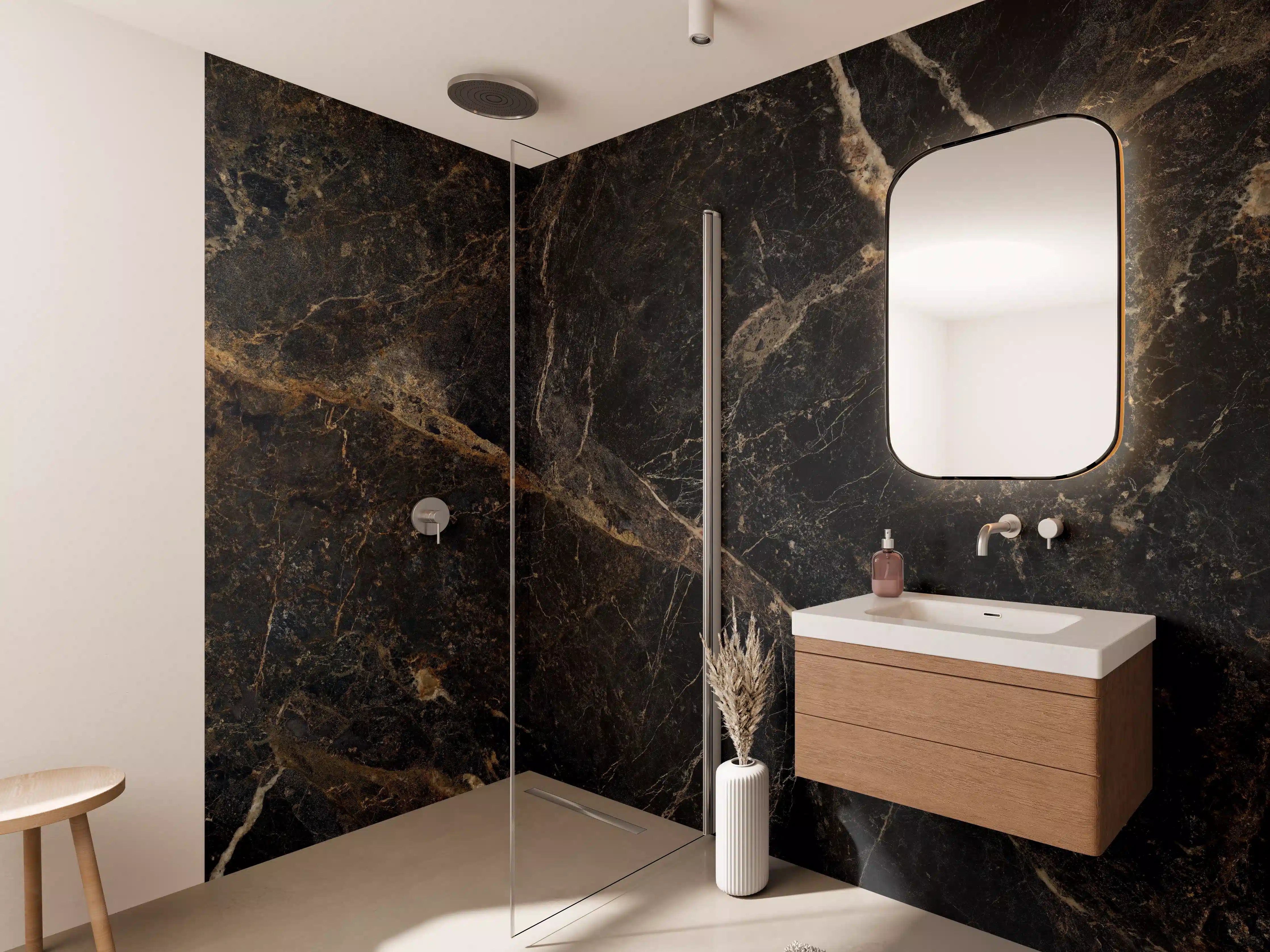 Wandverkleidung Bad - Schwarze edle Marmortextur