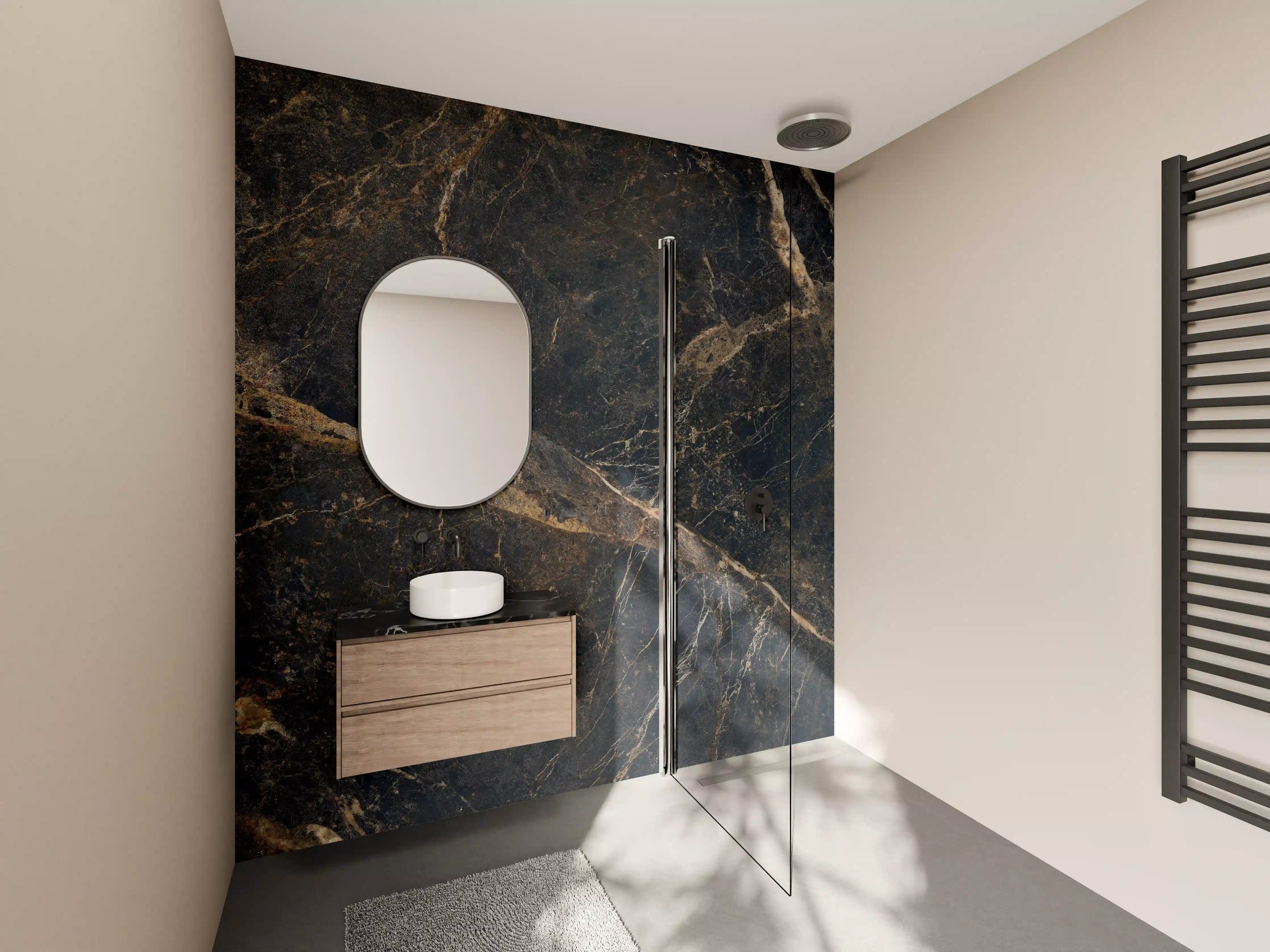 Wandverkleidung Bad - Schwarze edle Marmortextur