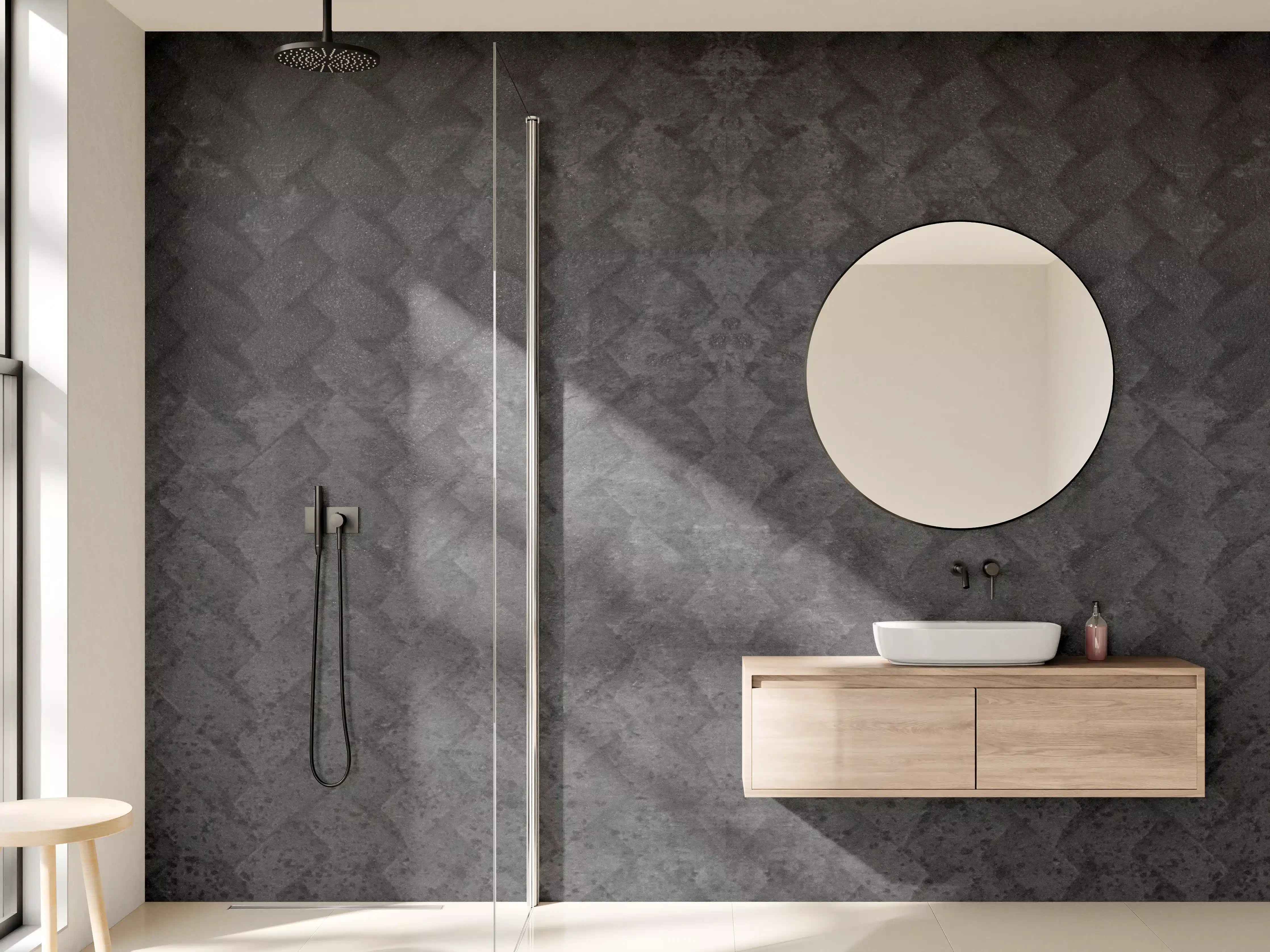 Wandverkleidung Bad - Schwarze geometrisches Betonwand