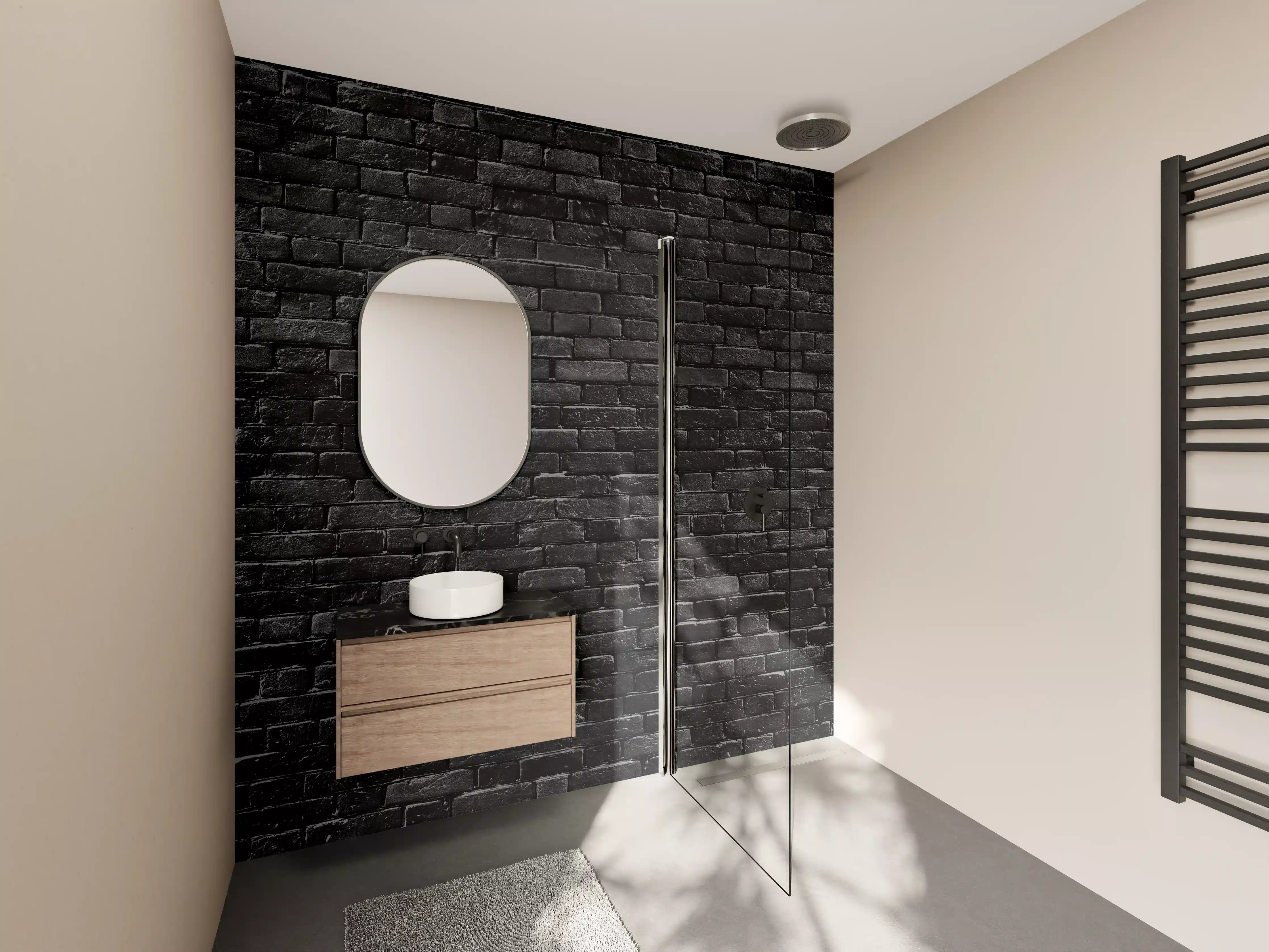 Wandverkleidung Bad - Schwarze raue Ziegelwand