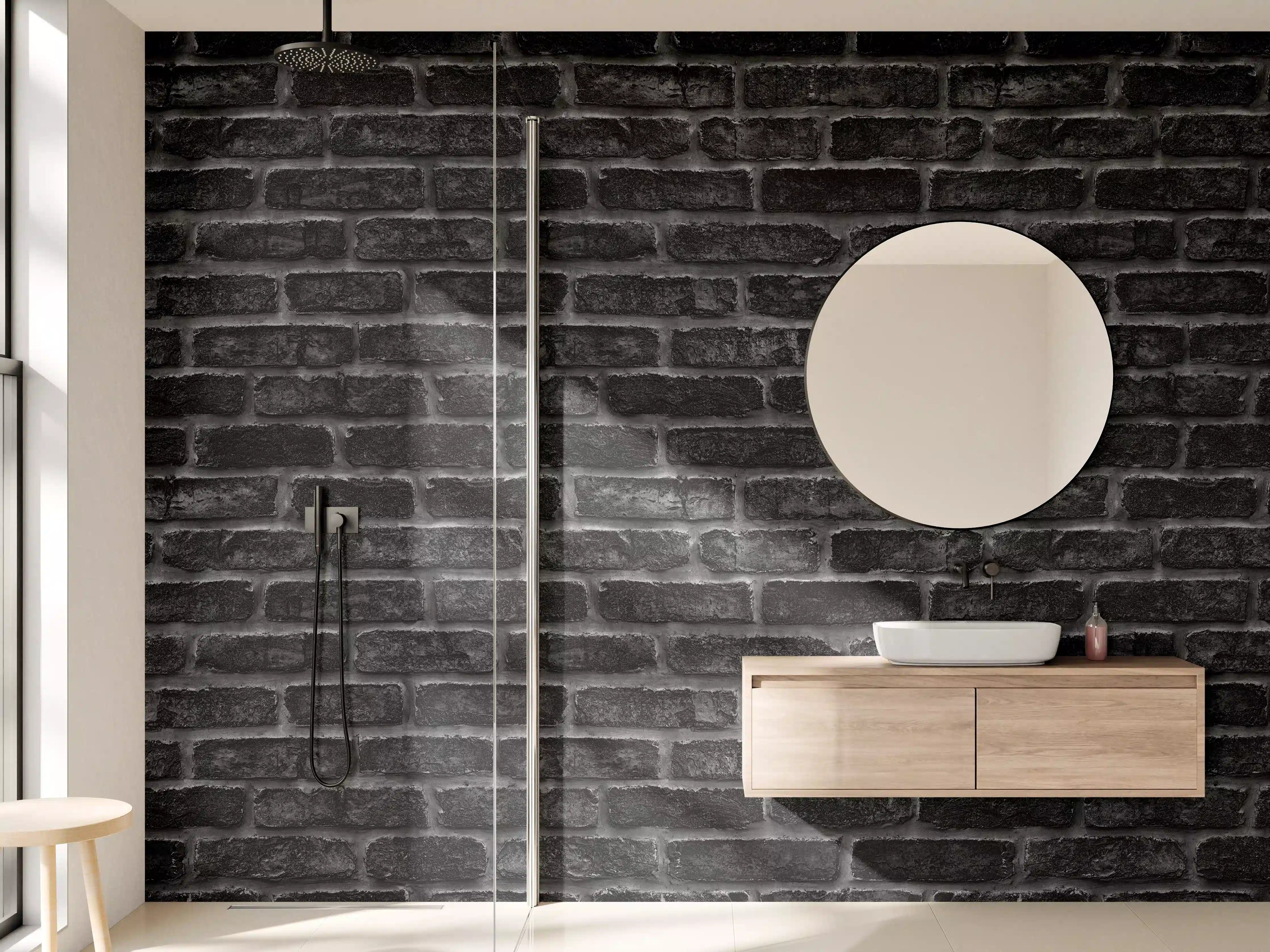 Wandverkleidung Bad - Schwarze schlichte Ziegelwand