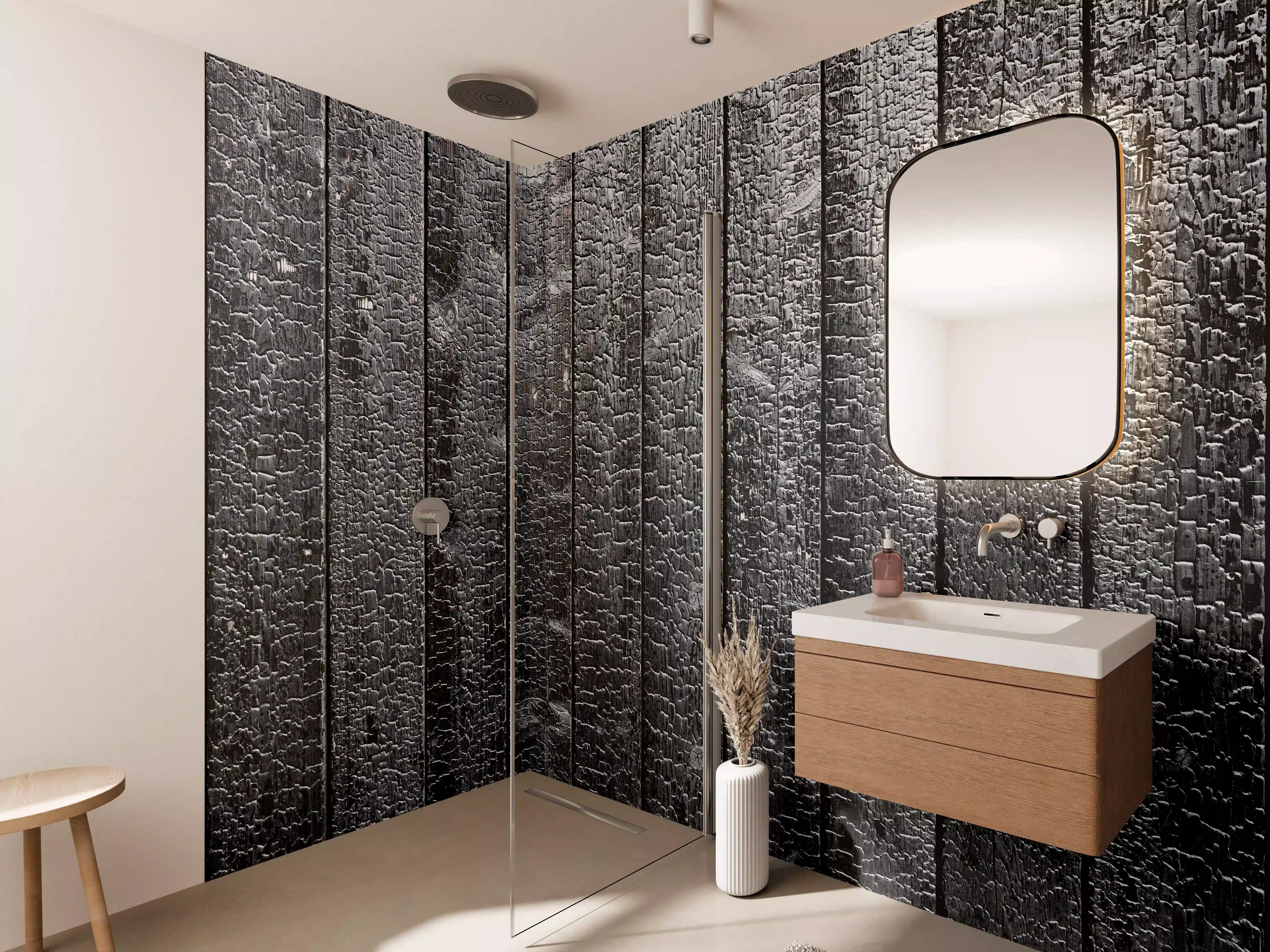 Wandverkleidung Bad - Schwarzer Holzbrandmuster-Textur
