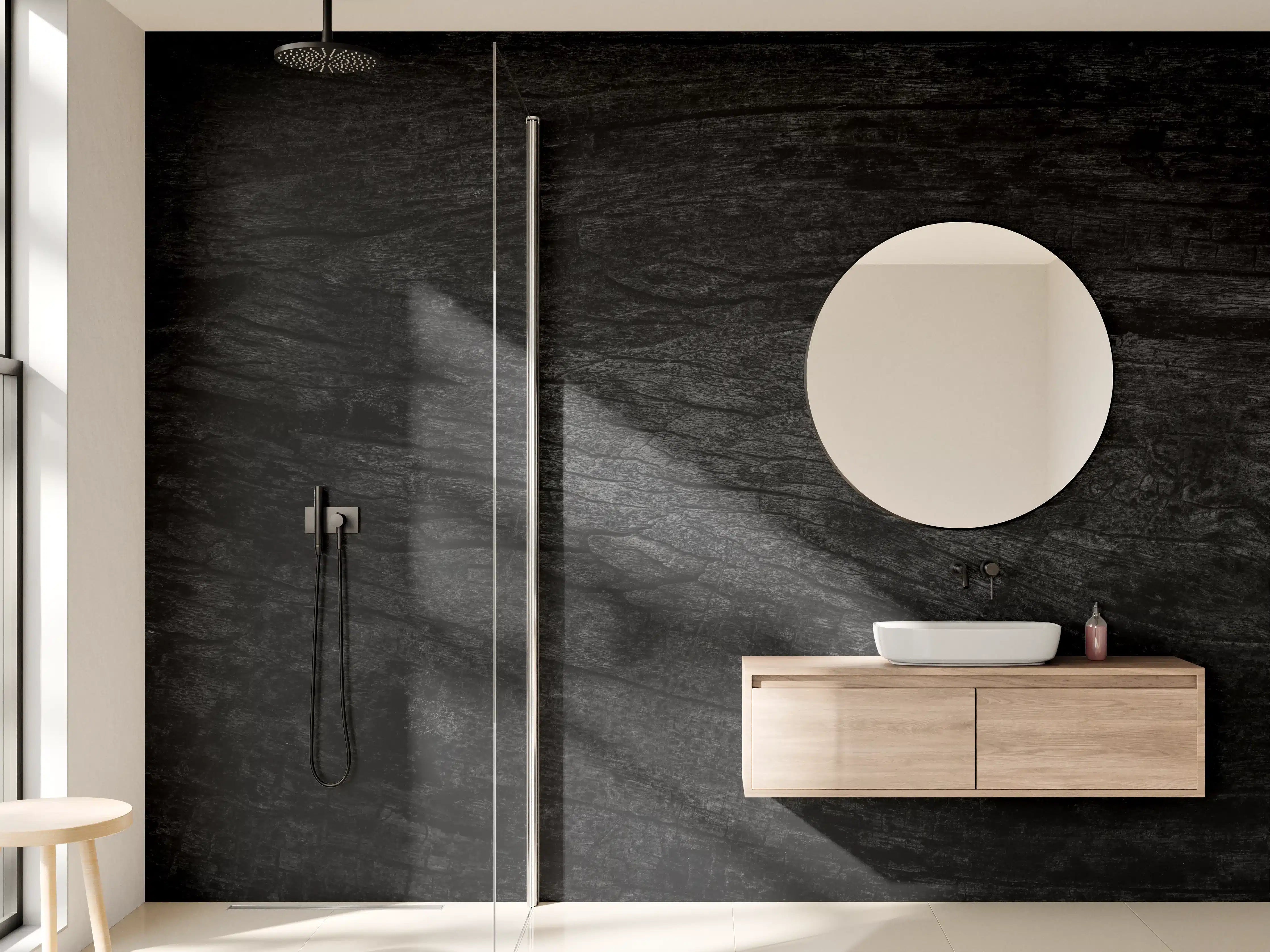 Wandverkleidung Bad - Schwarzes Holz Muster mit Textur