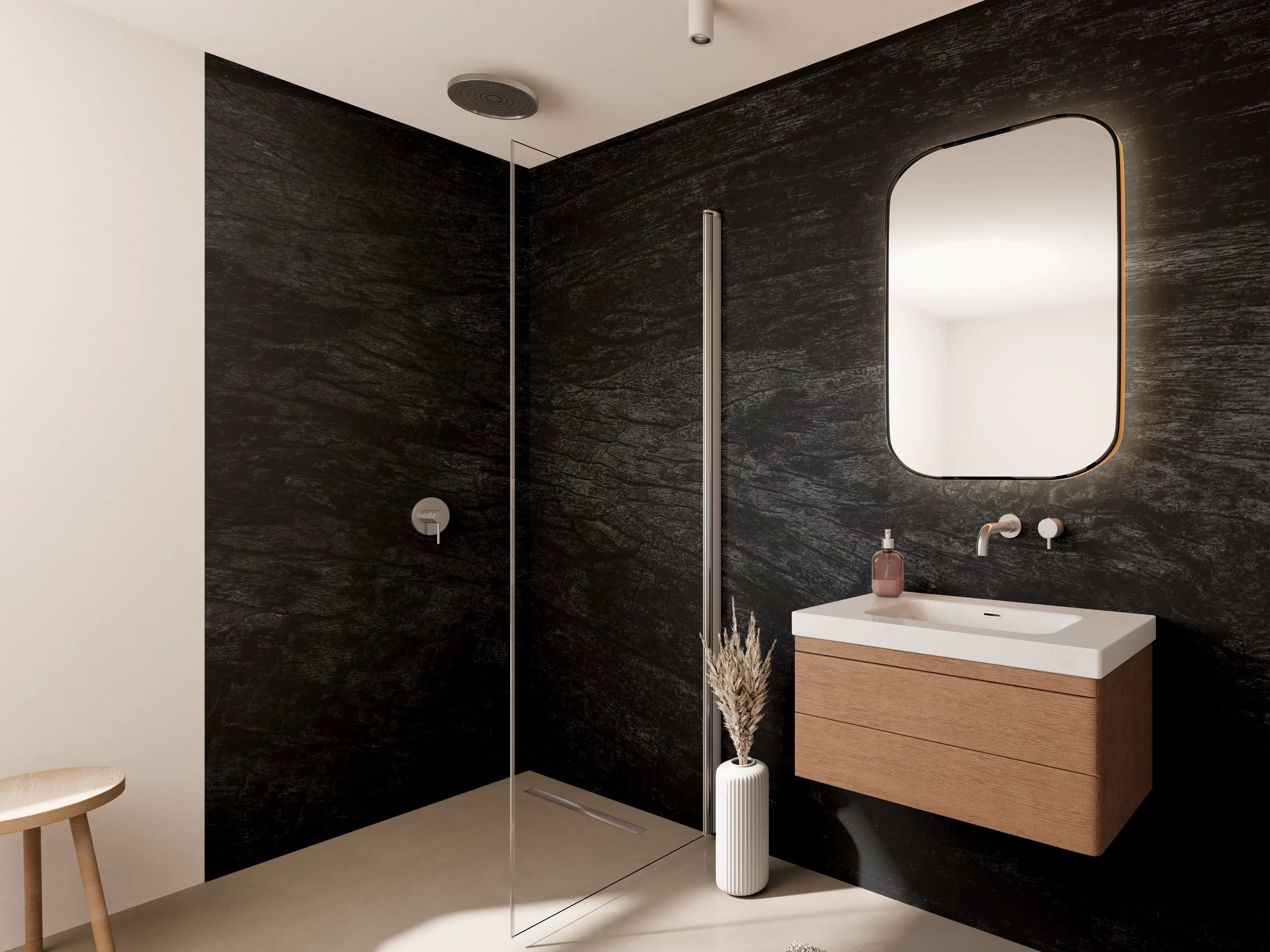 Wandverkleidung Bad - Schwarzes Holz Muster mit Textur