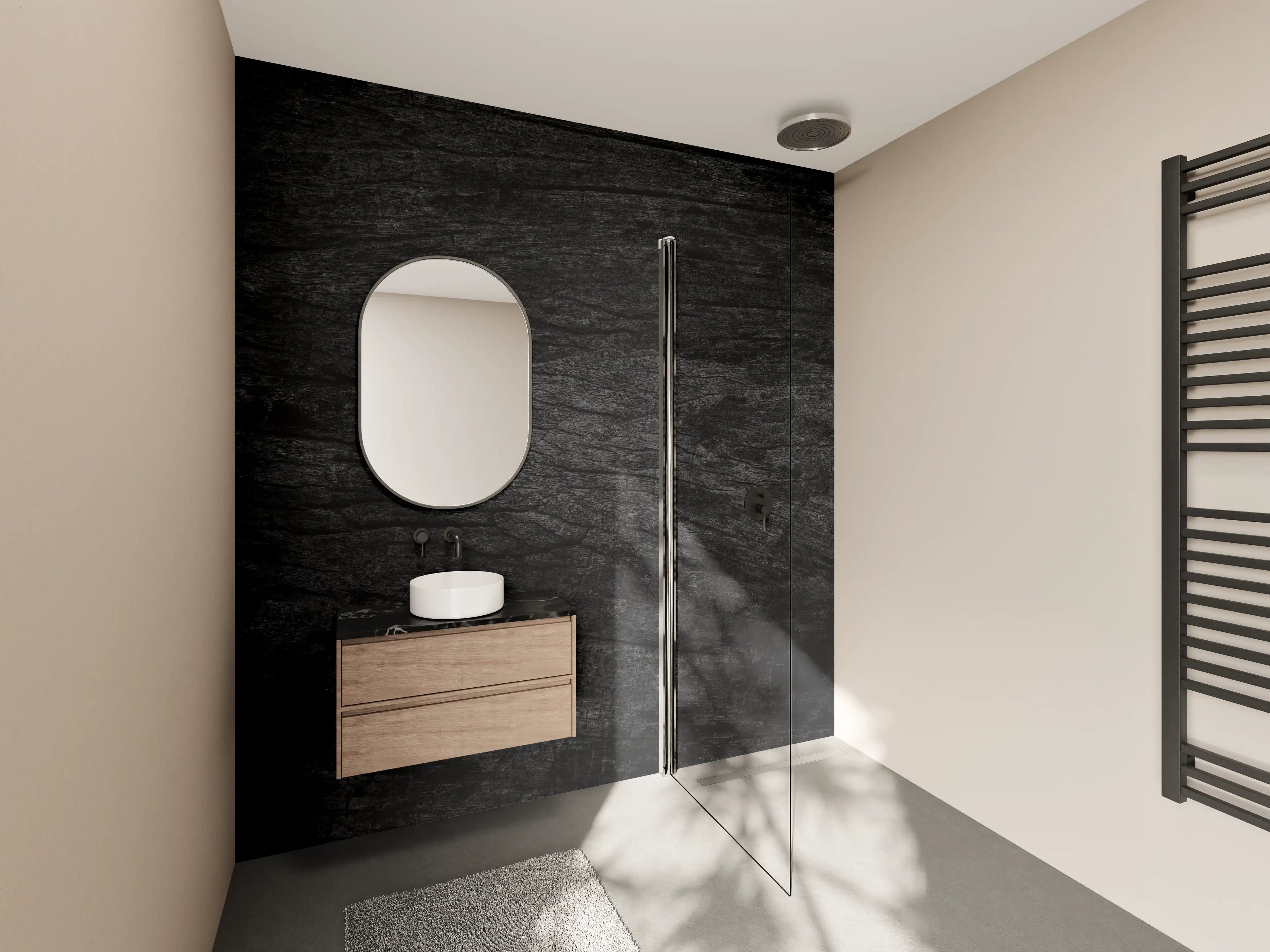 Wandverkleidung Bad - Schwarzes Holz Muster mit Textur