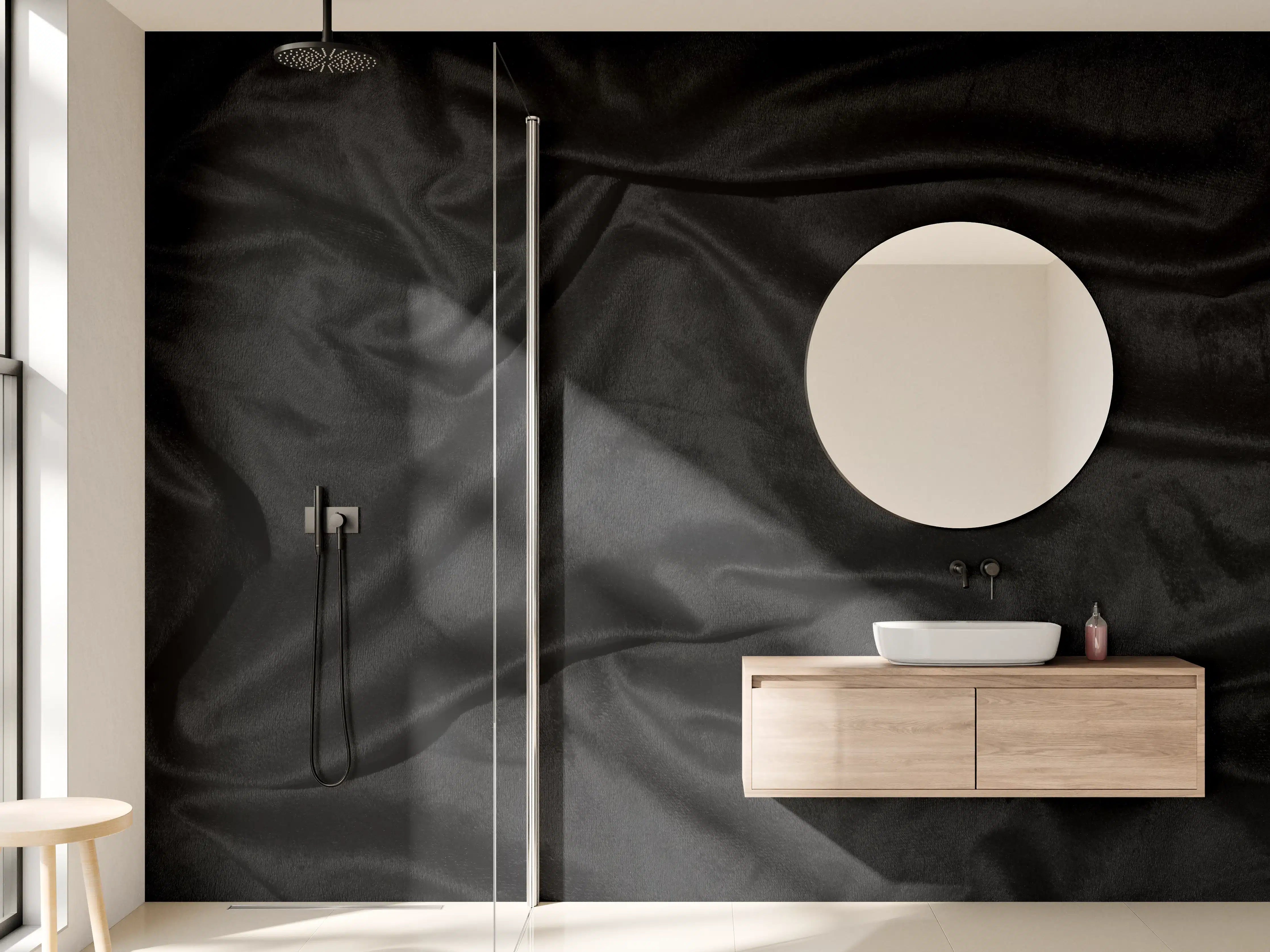 Wandverkleidung Bad - Schwarzes Satin Seiden Tuch