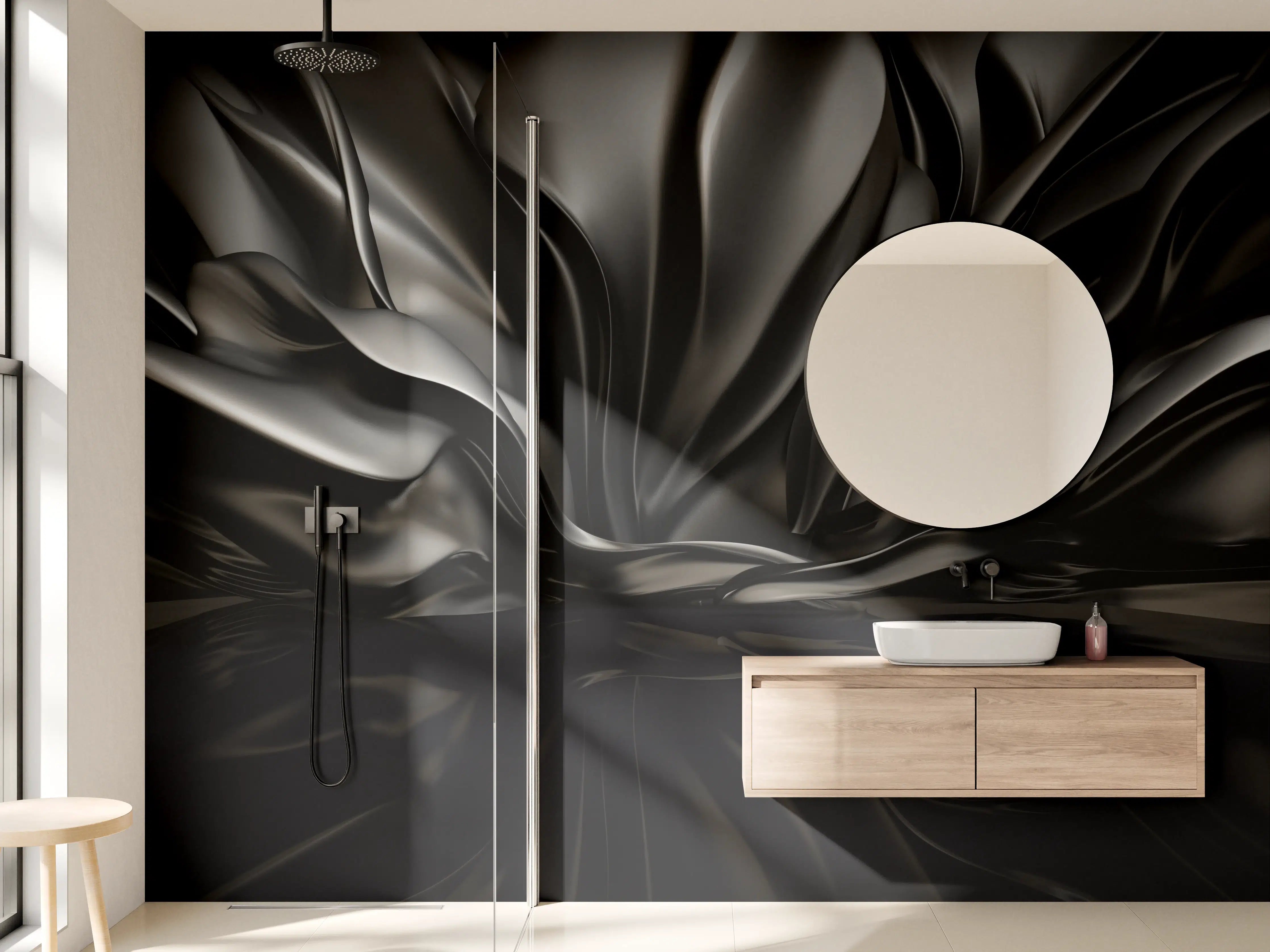 Wandverkleidung Bad - Schwarzes Wellenmuster