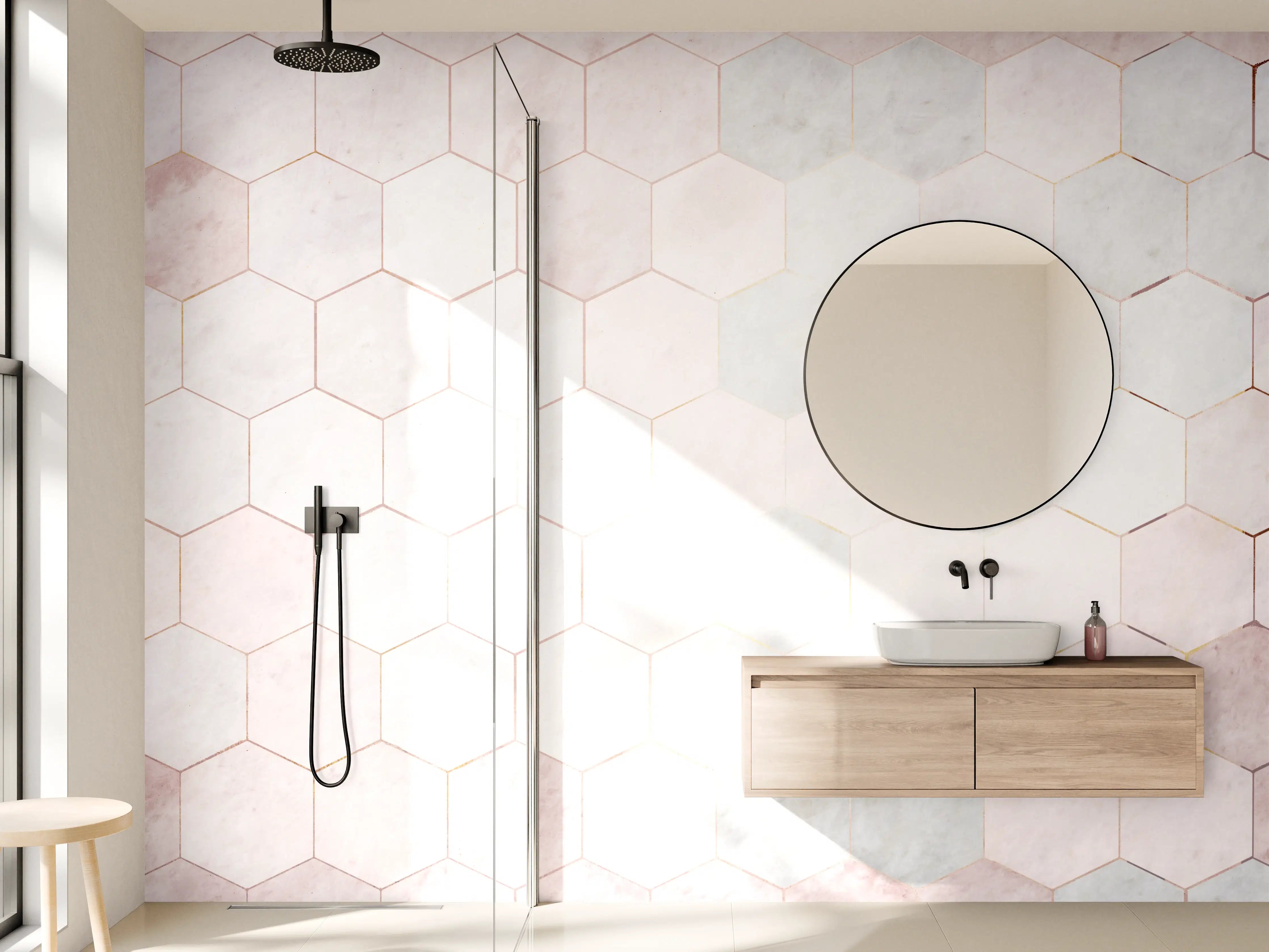 Wandverkleidung Bad - Sechseck rosa Marmor Muster