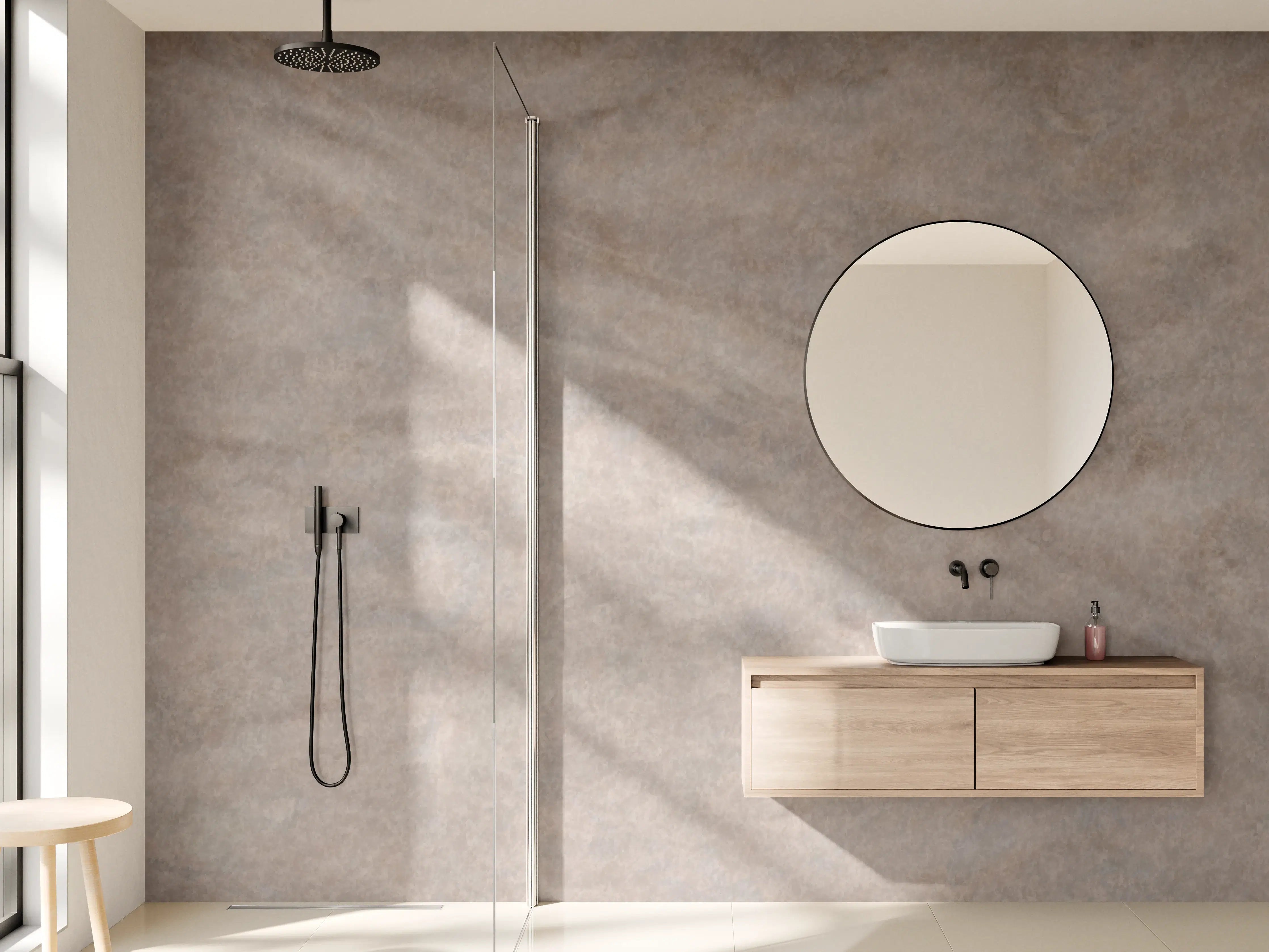 Wandverkleidung Bad - Seidige Grau-Beige Marmortextur