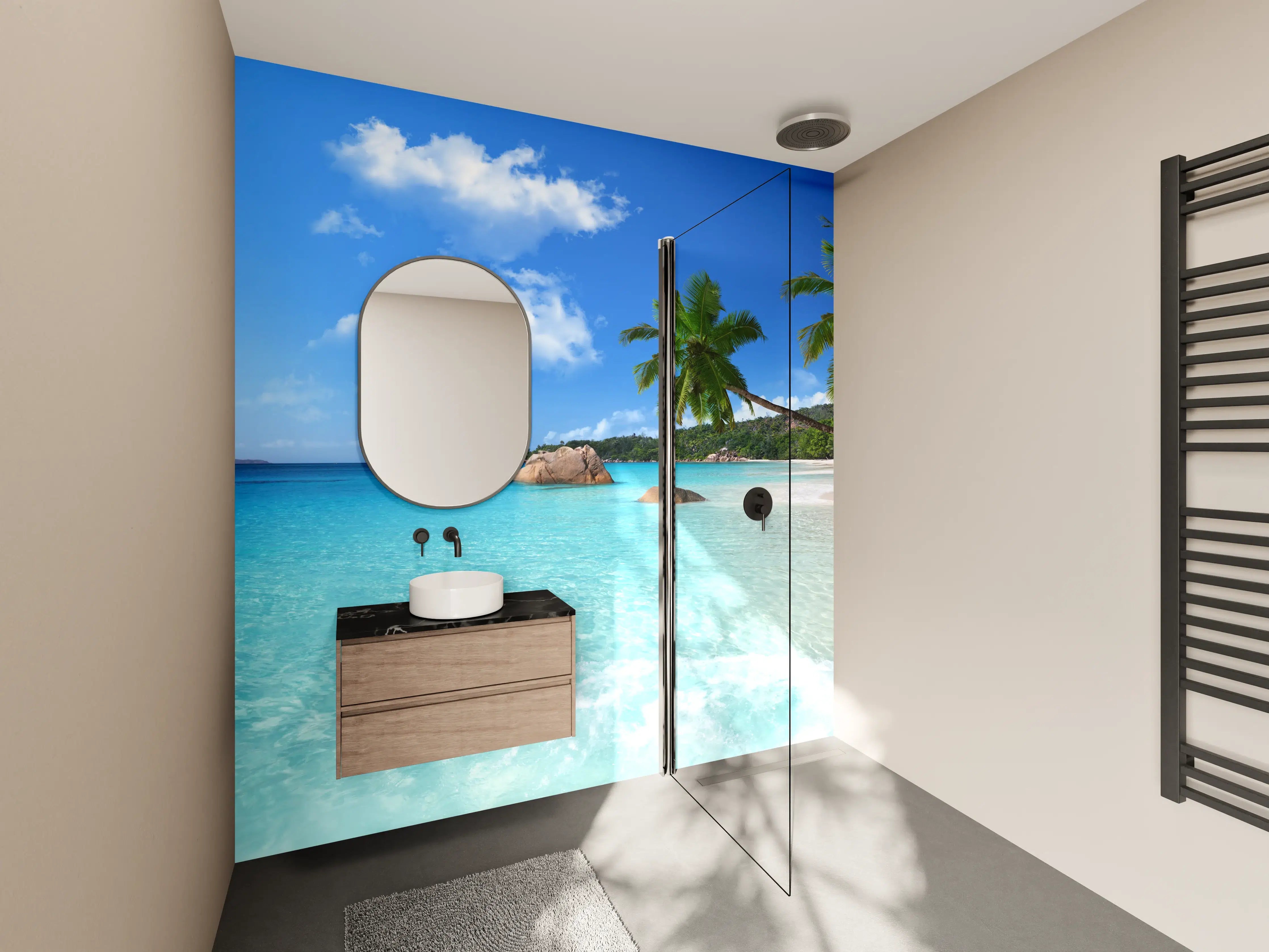 Wandverkleidung Bad - Seychellen Paradiesstrand Türkis