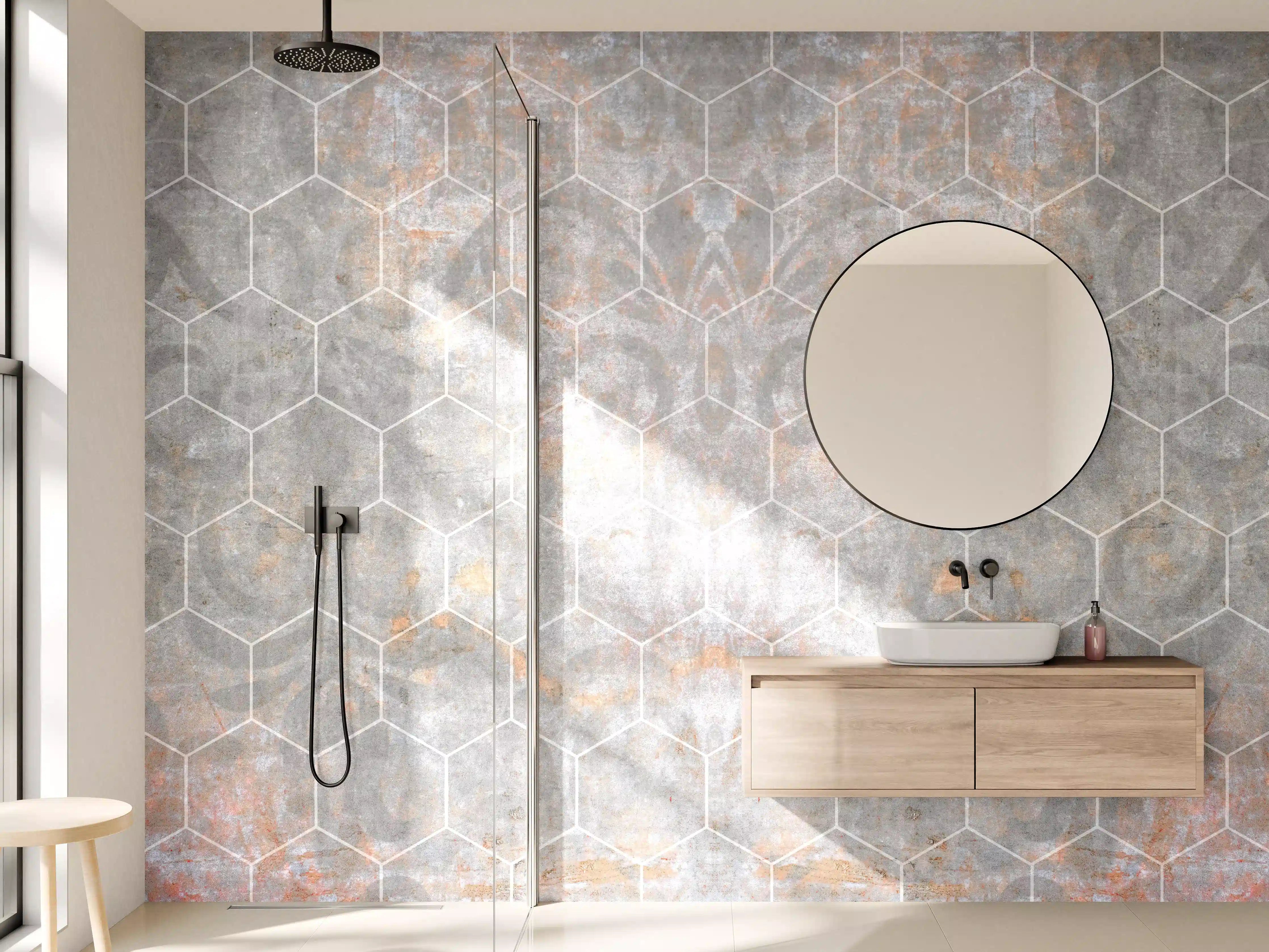 Wandverkleidung Bad - Shabby Grau-Weiße Fliesentextur