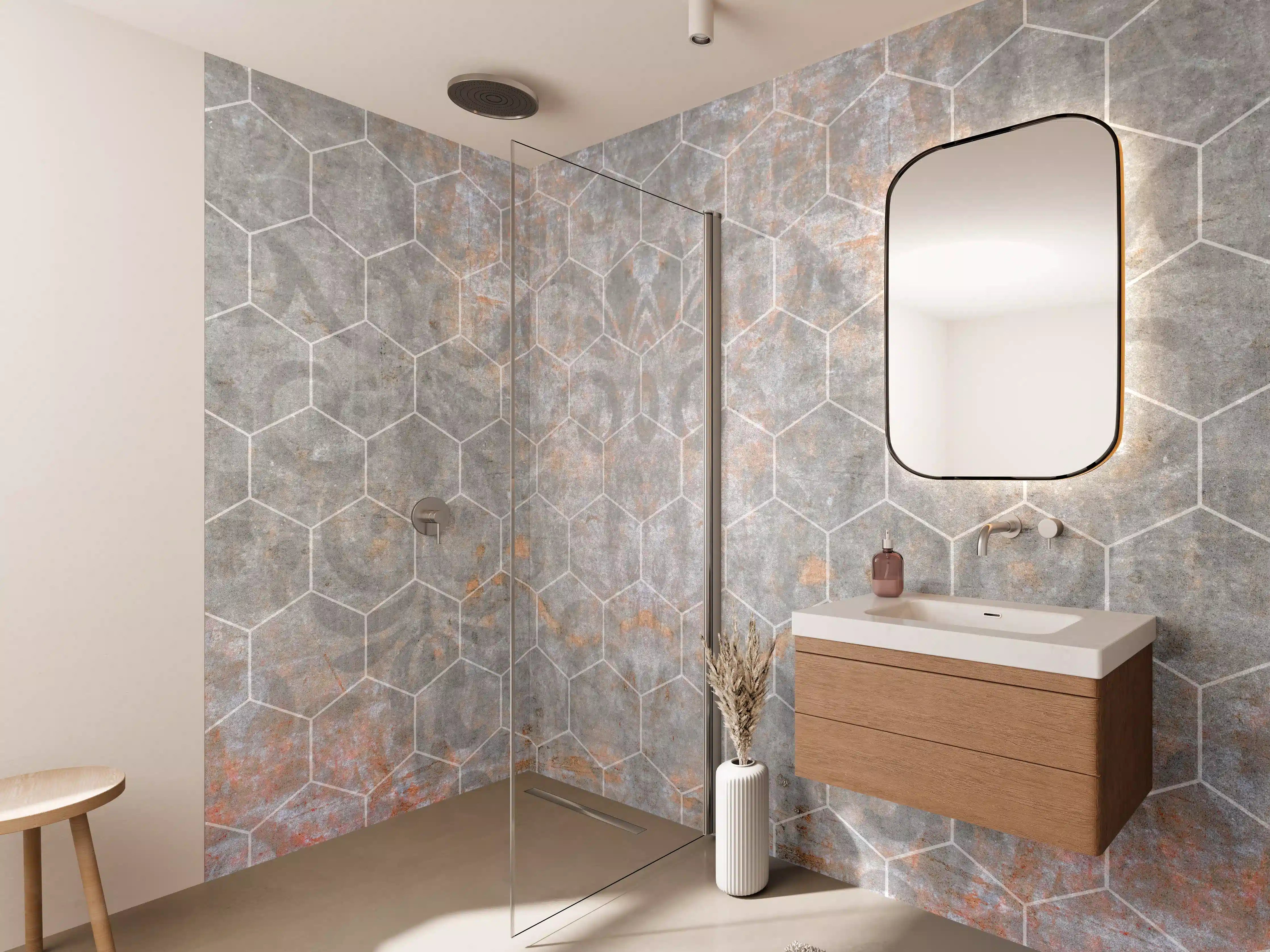 Wandverkleidung Bad - Shabby Grau-Weiße Fliesentextur