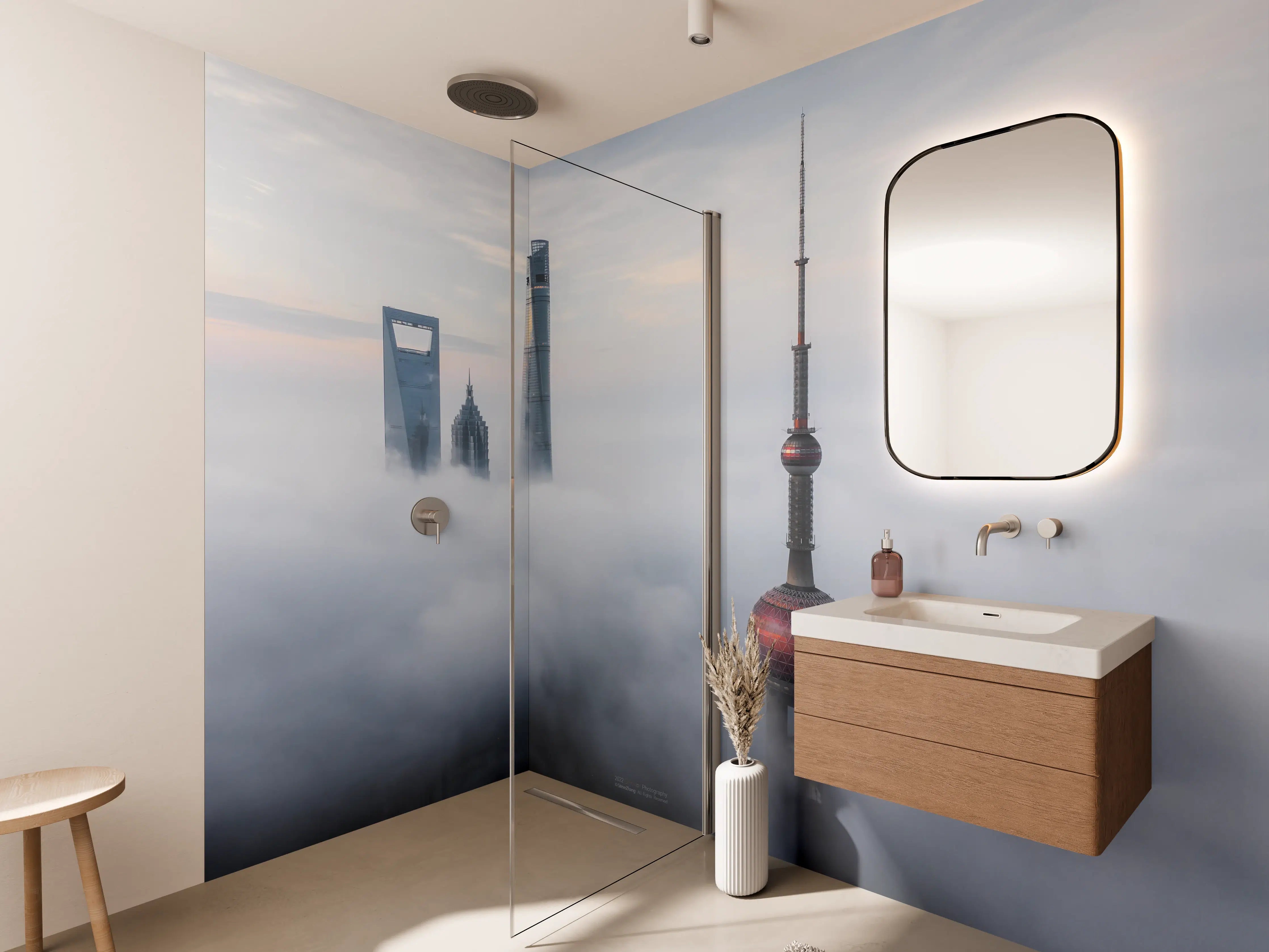 Wandverkleidung Bad - Shanghai über den Wolken