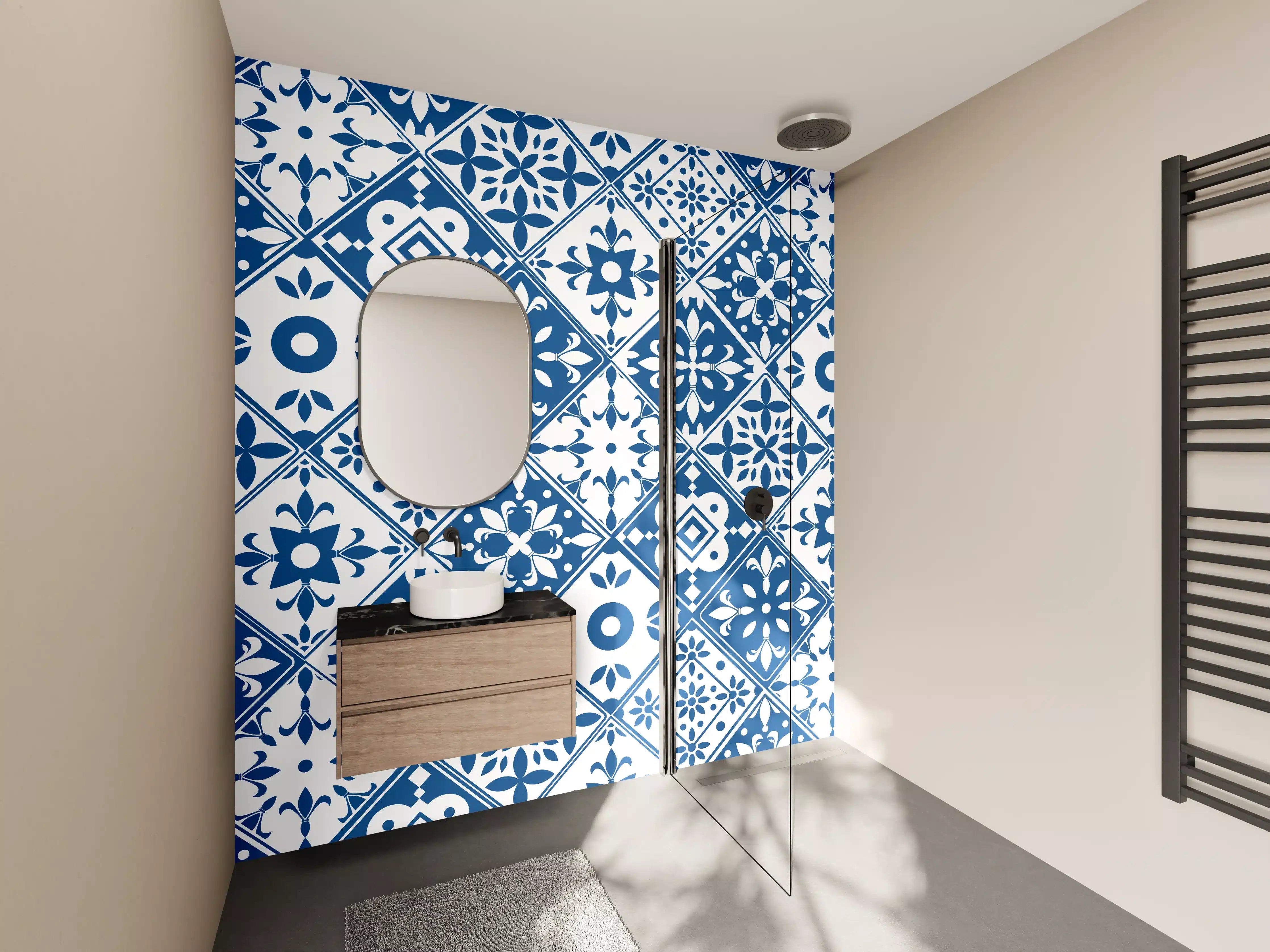 Wandverkleidung Bad - Silbergraue Fliesenmuster