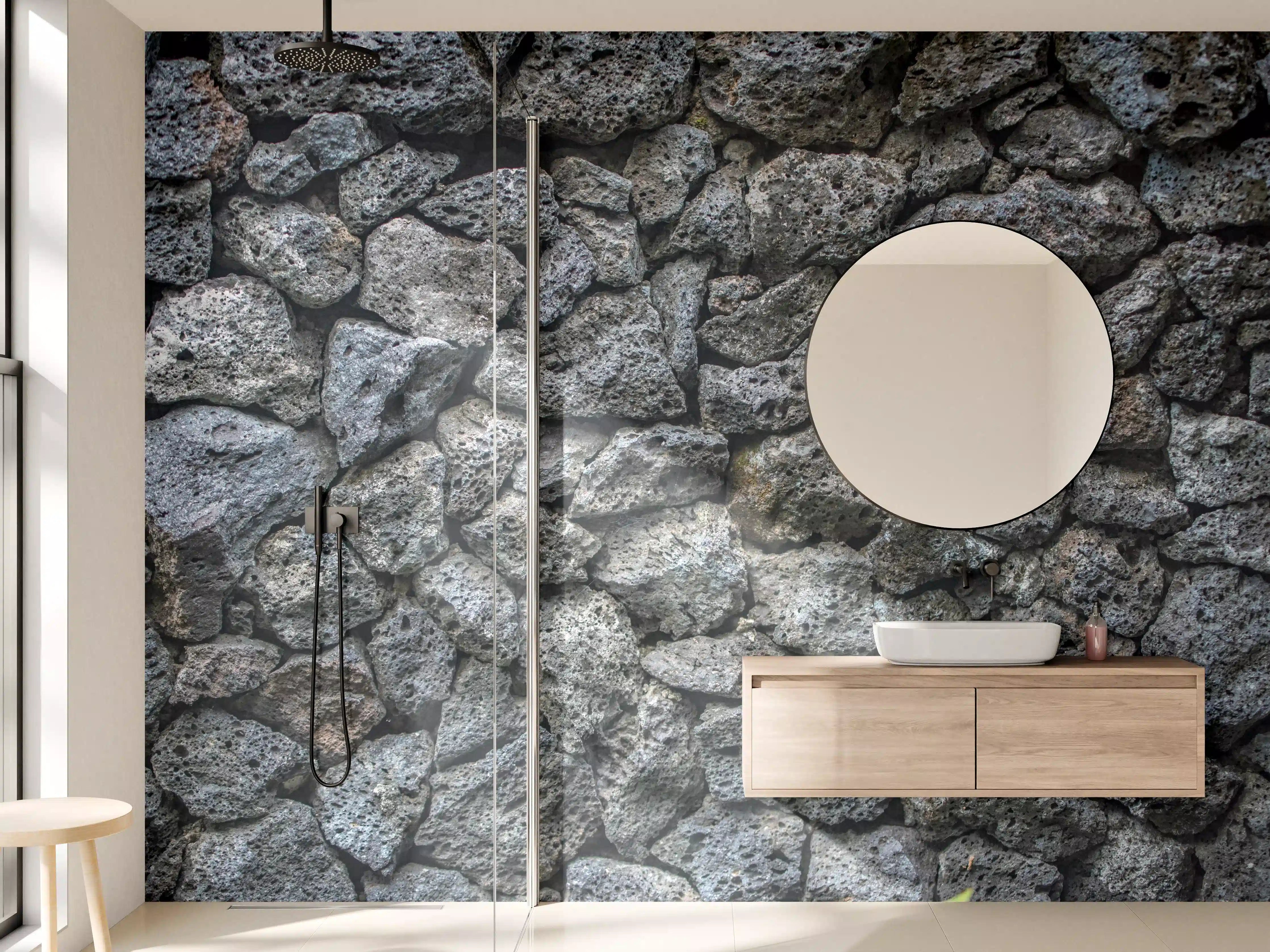 Wandverkleidung Bad - Silbergraue Mauer in Weiß