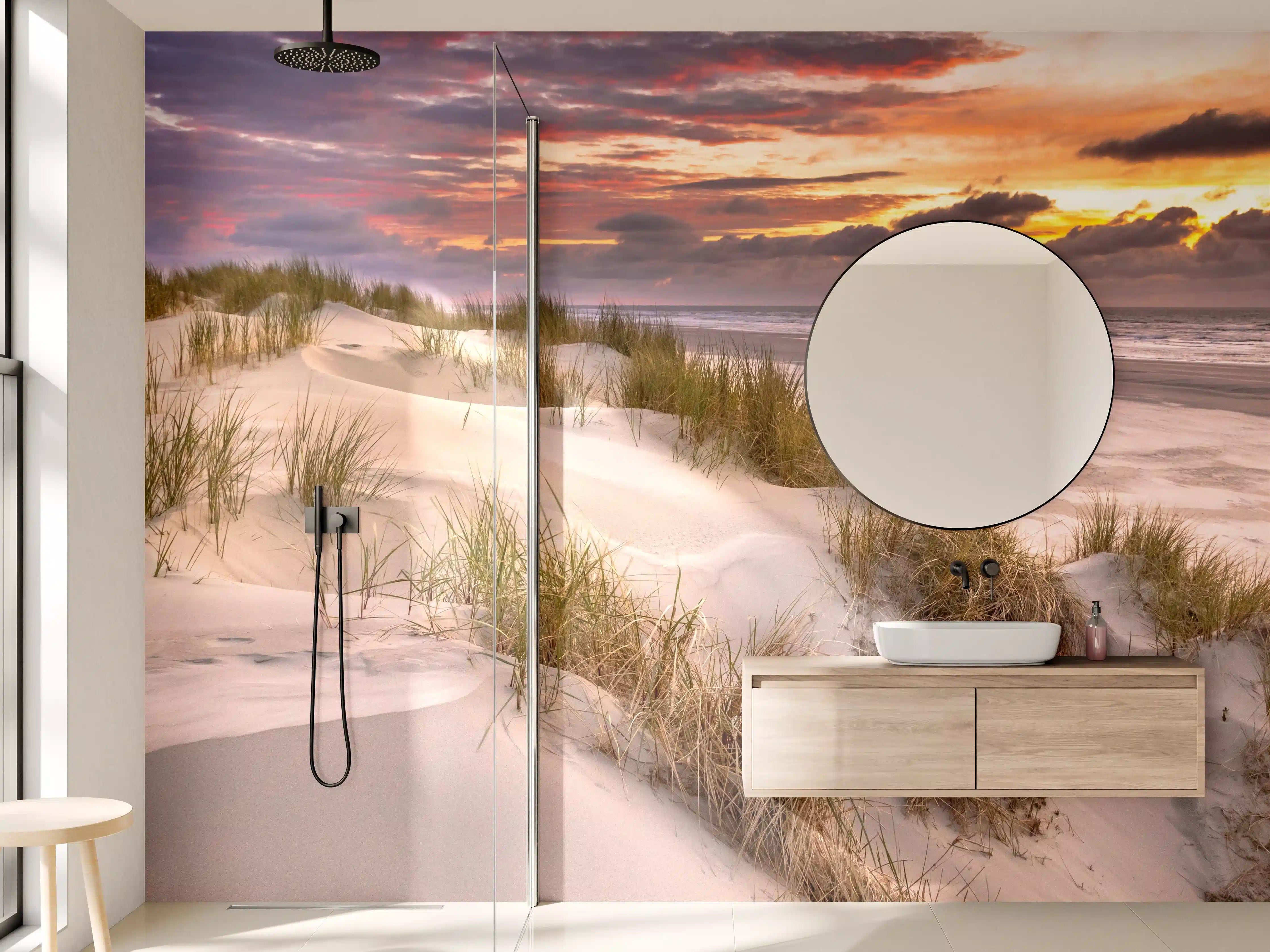Wandverkleidung Bad - Silberne Dünen im Abendlicht