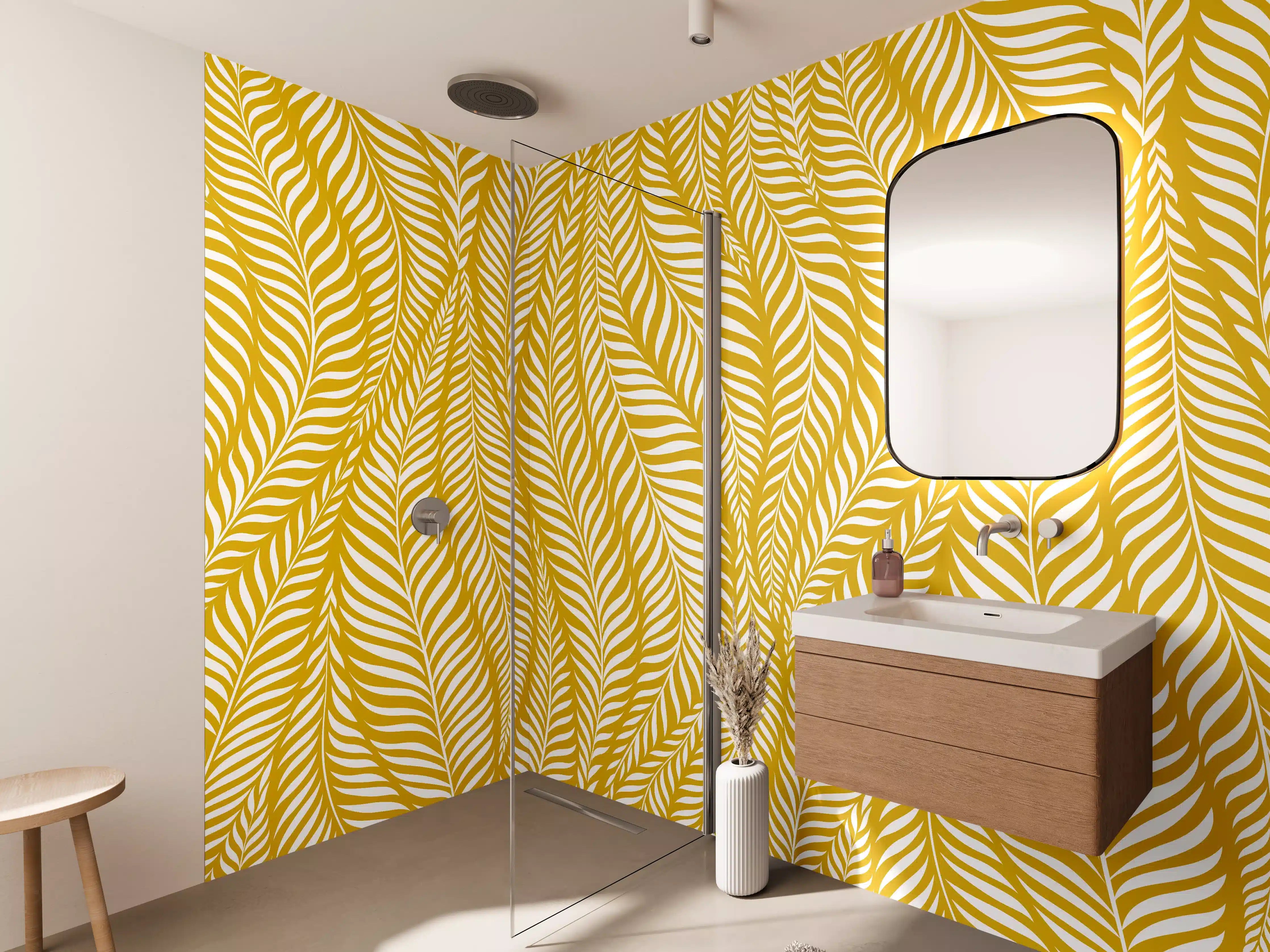 Wandverkleidung Bad - Silberne Graublätter