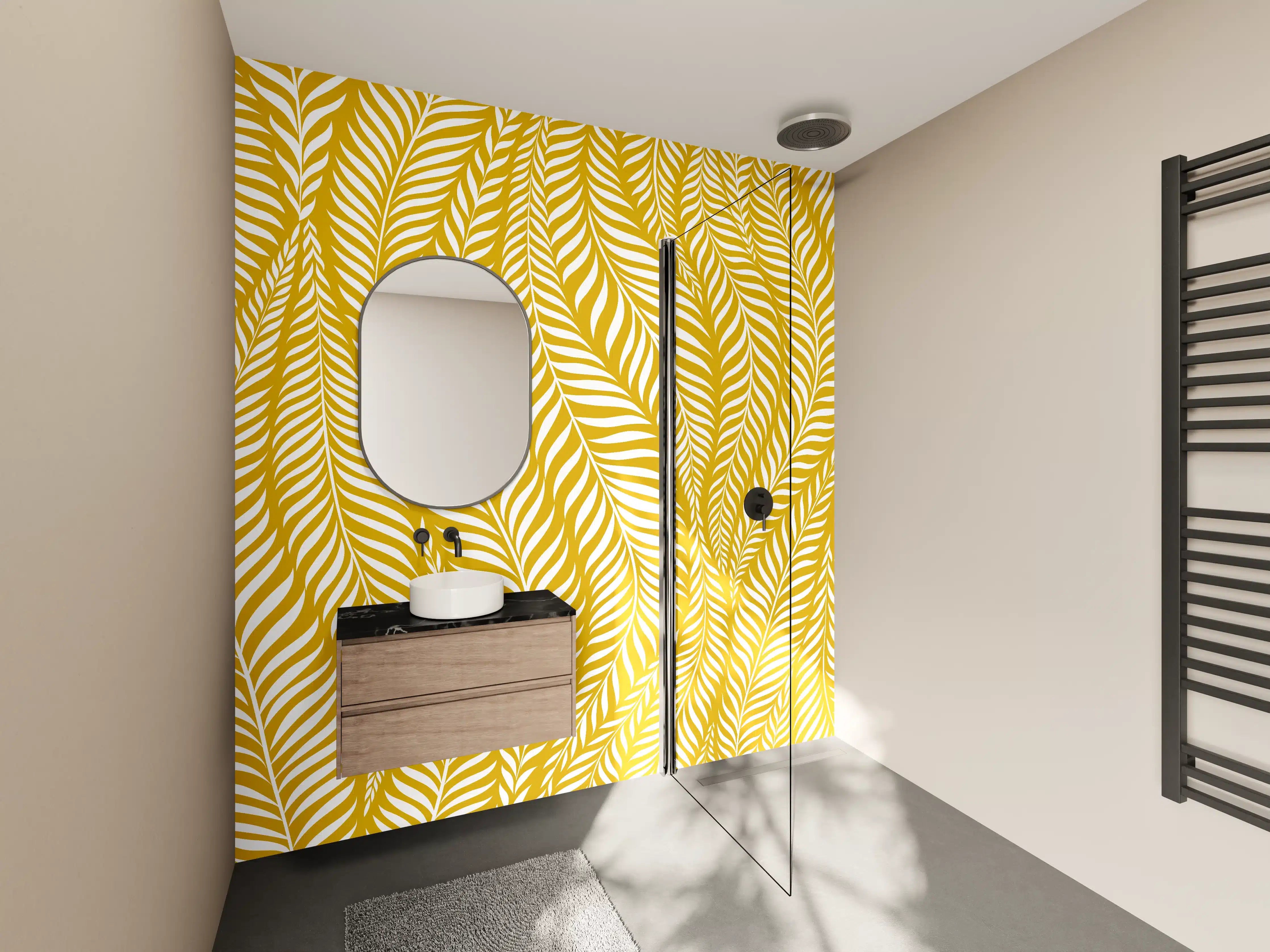 Wandverkleidung Bad - Silberne Graublätter