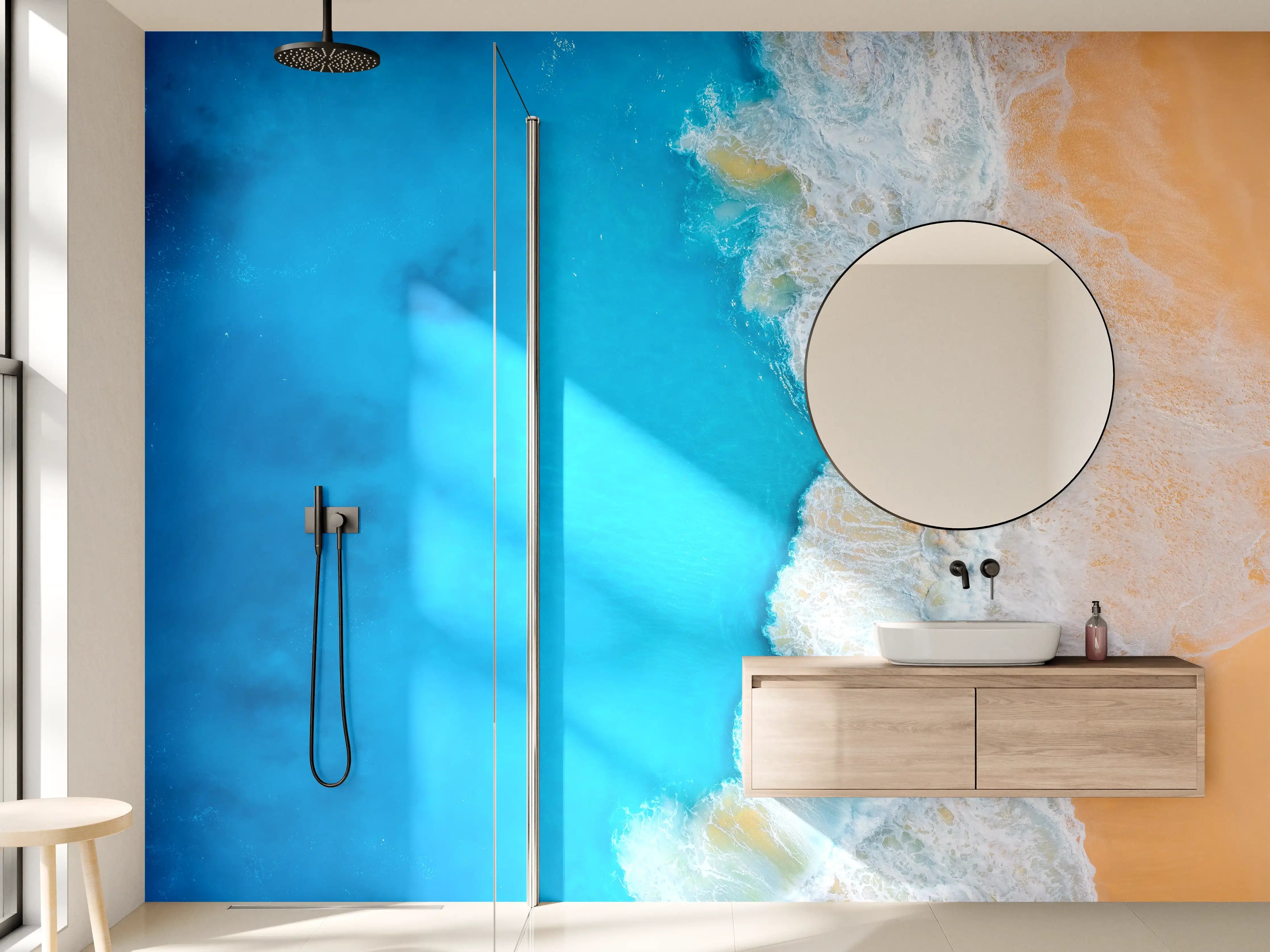 Wandverkleidung Bad - Silberne Schatten im Abendlicht