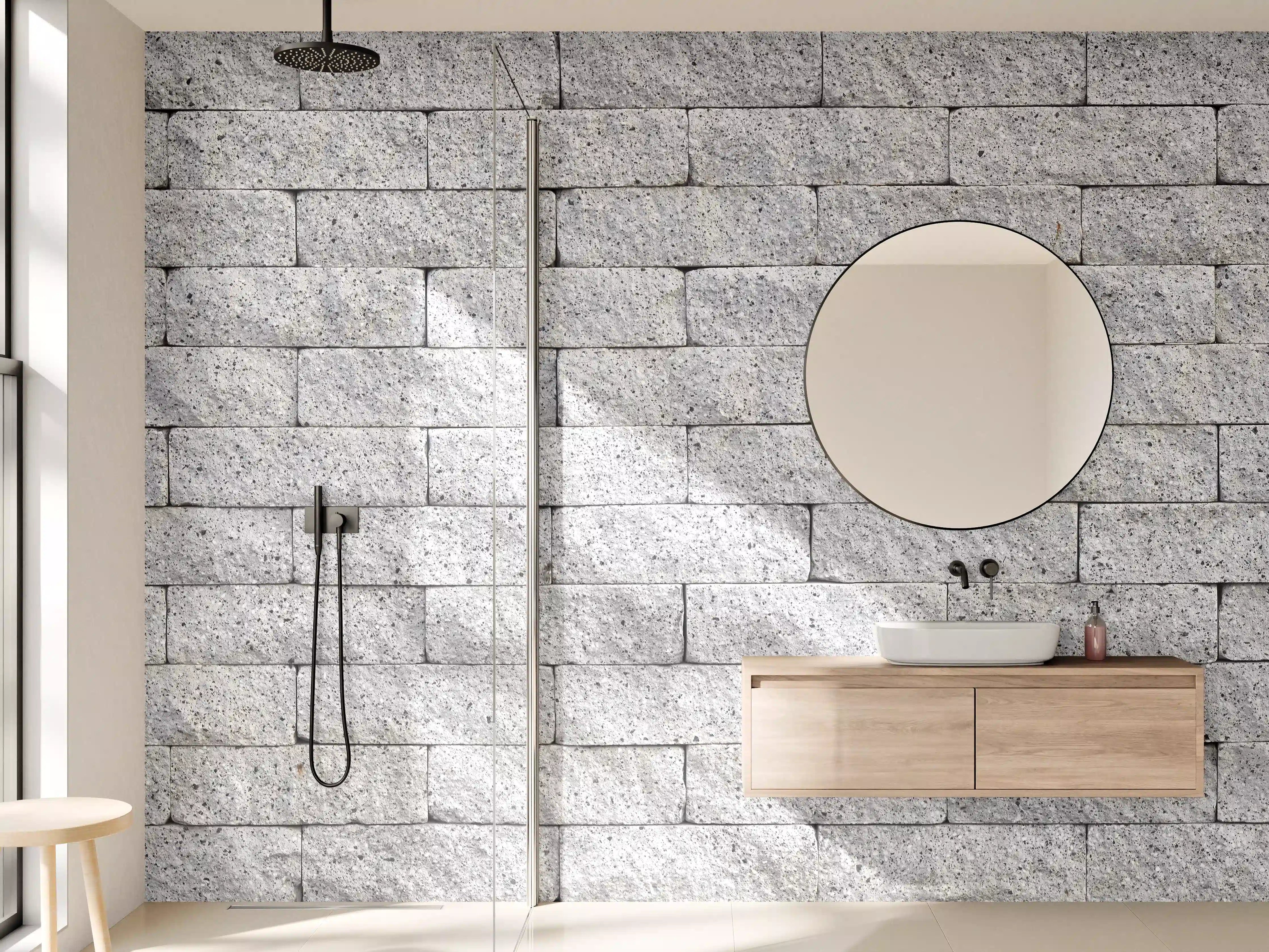 Wandverkleidung Bad - Silberne Ziegeloptik mit weißen Nuancen