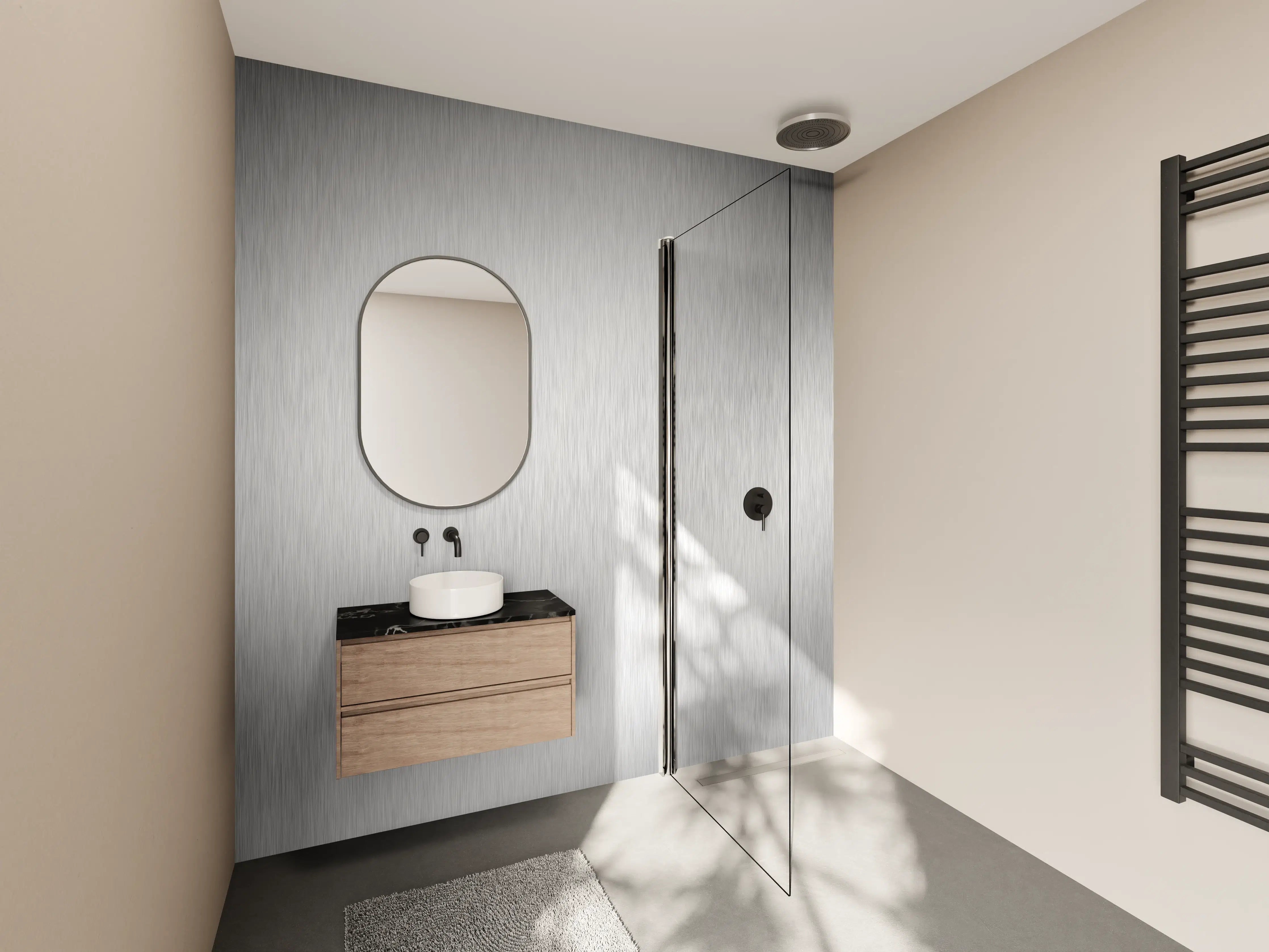 Wandverkleidung Bad - Silberne belichtete Oberfläche