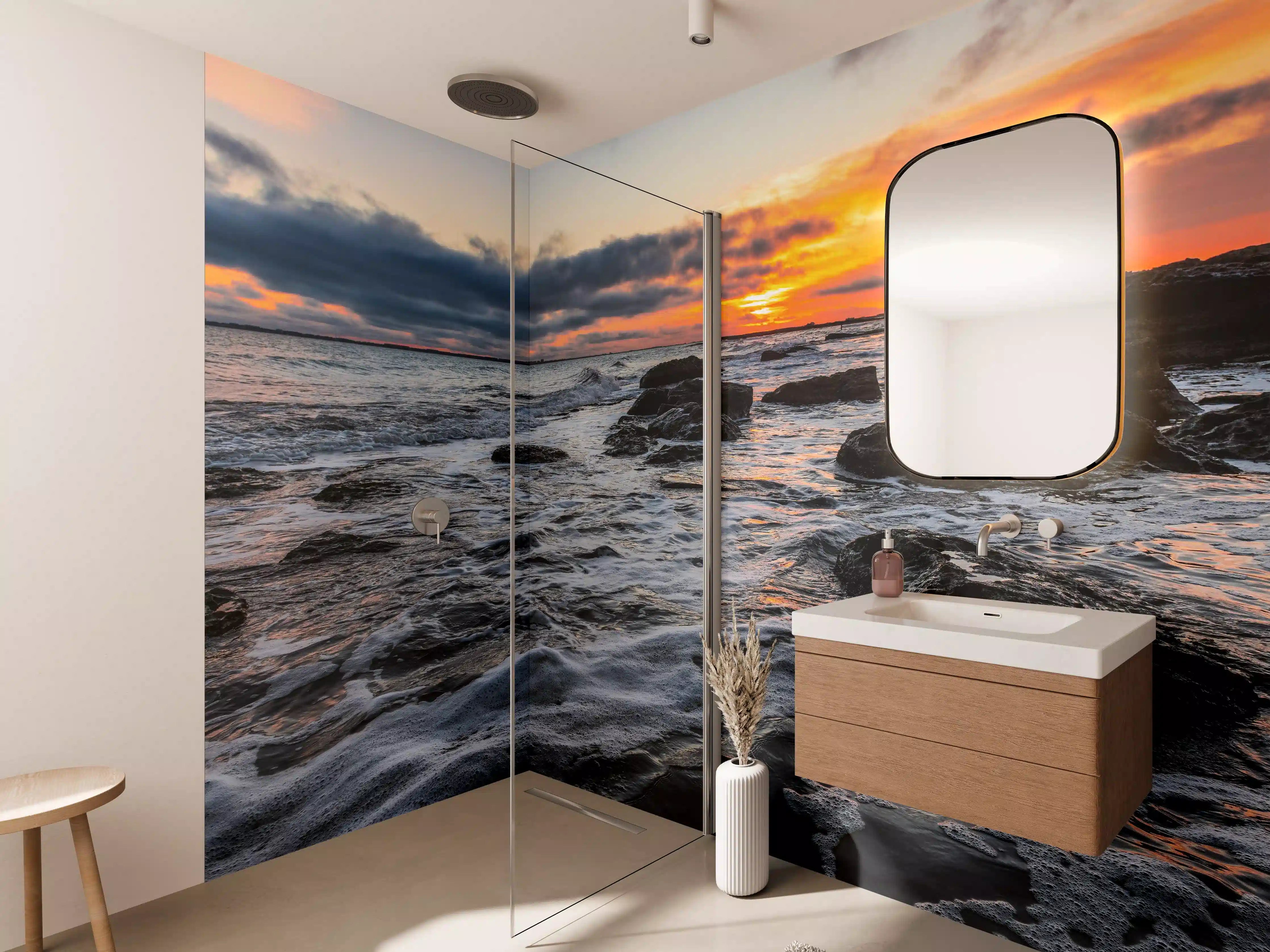 Wandverkleidung Bad - Silberner Leuchtturm bei Dämmerlicht