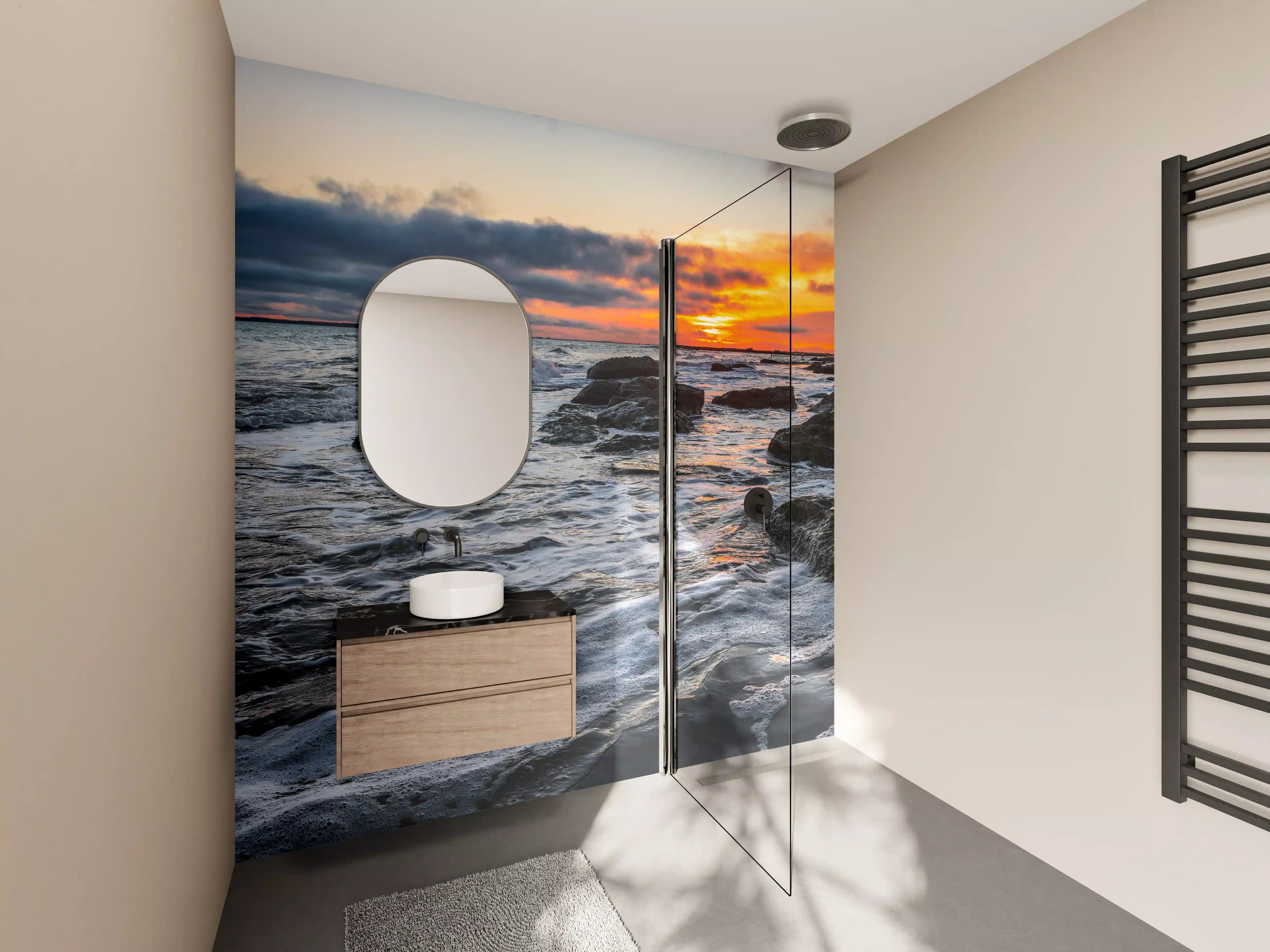 Wandverkleidung Bad - Silberner Leuchtturm bei Dämmerlicht