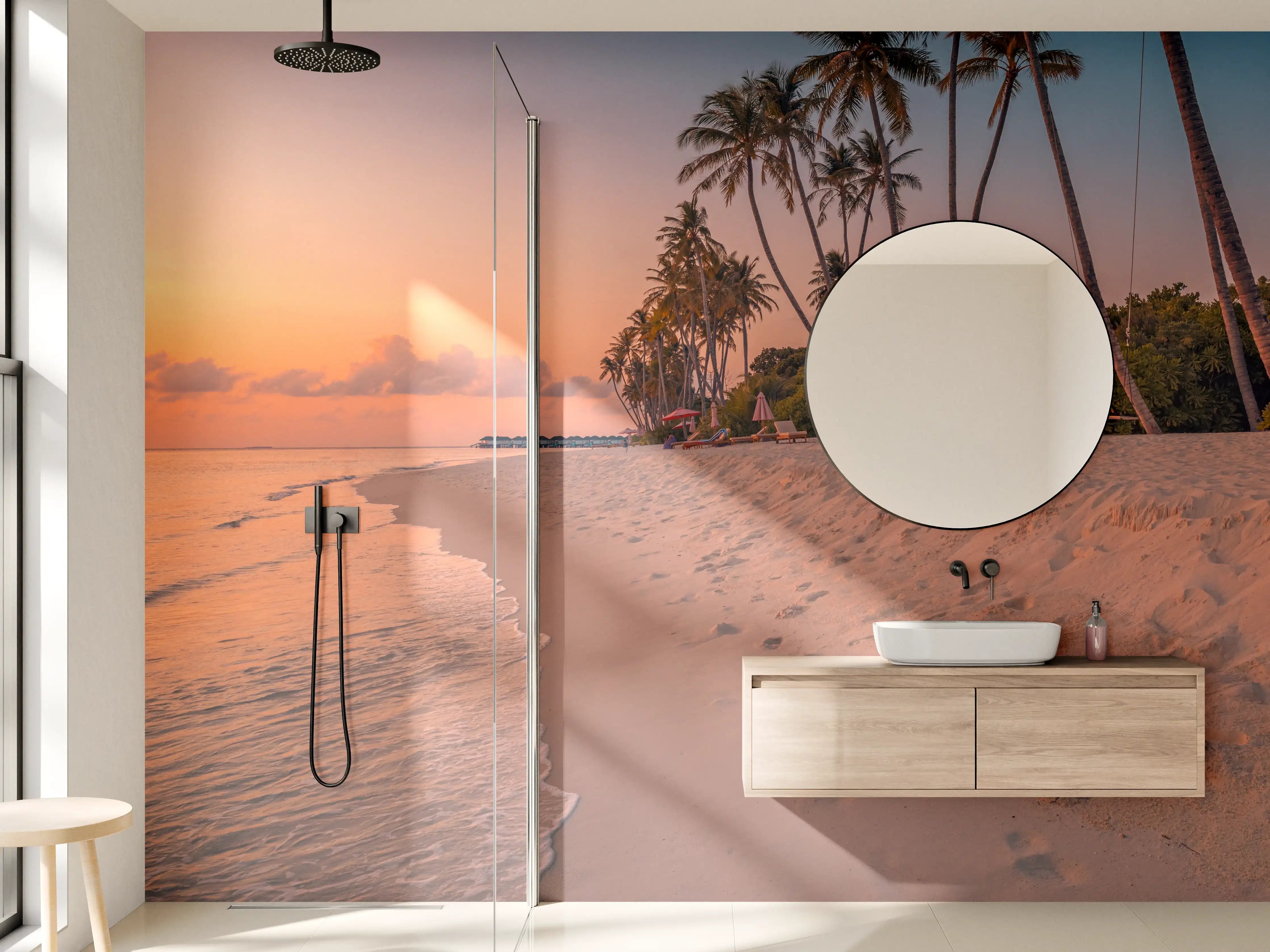 Wandverkleidung Bad - Silberner Sonnenuntergang am tropischen Strand