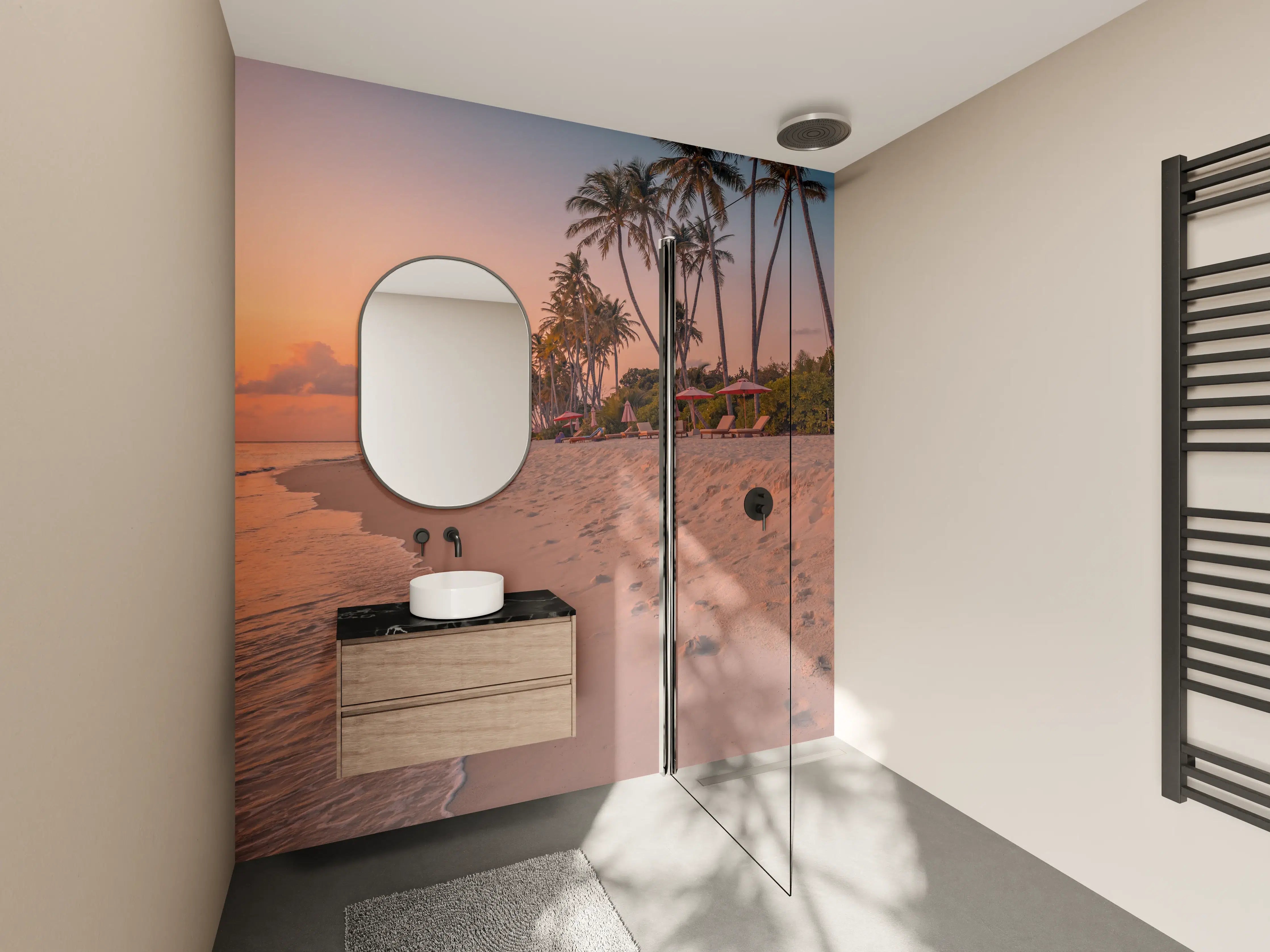 Wandverkleidung Bad - Silberner Sonnenuntergang am tropischen Strand