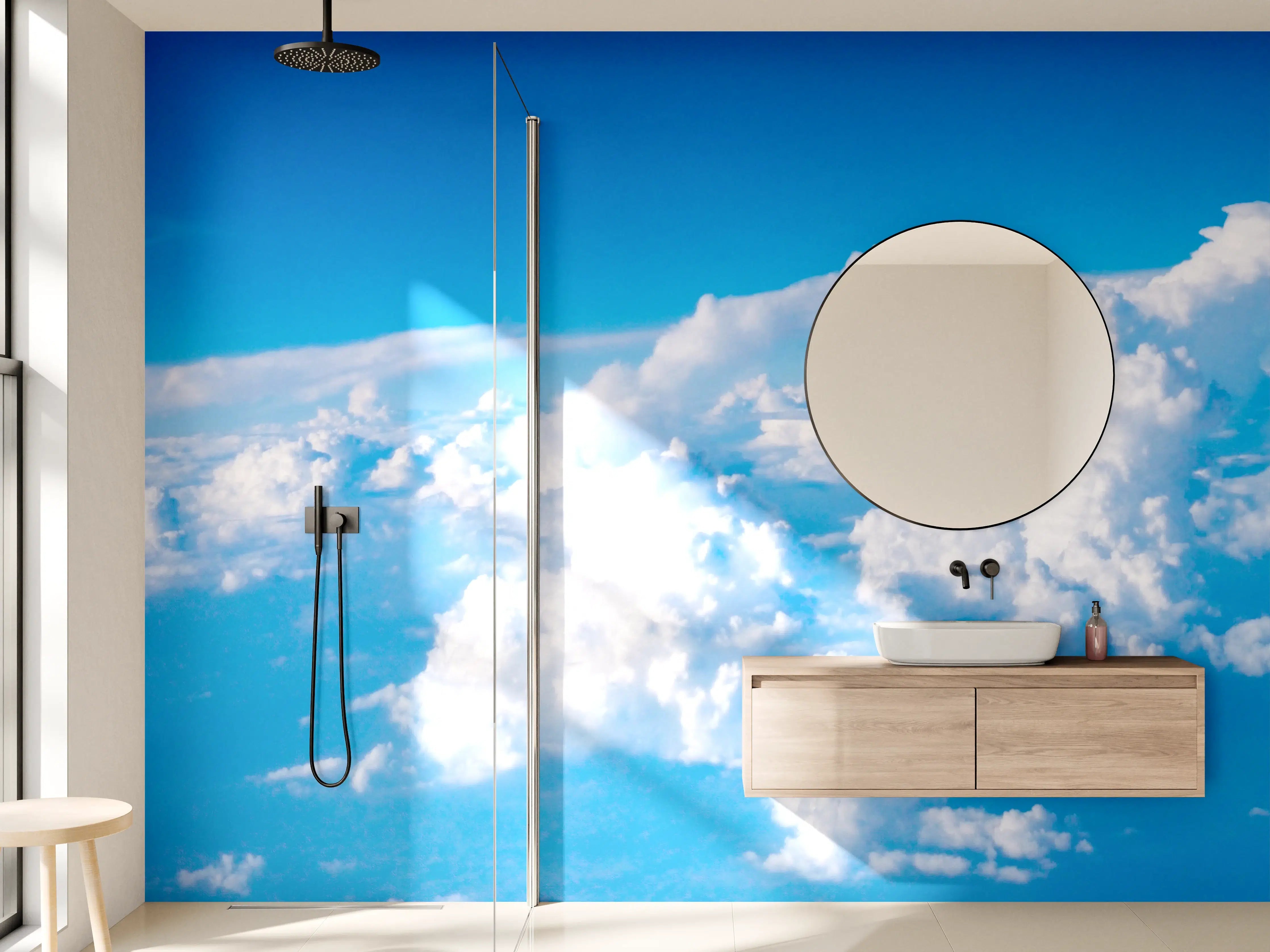 Wandverkleidung Bad - Silbriger Himmel mit Wolkenmeer