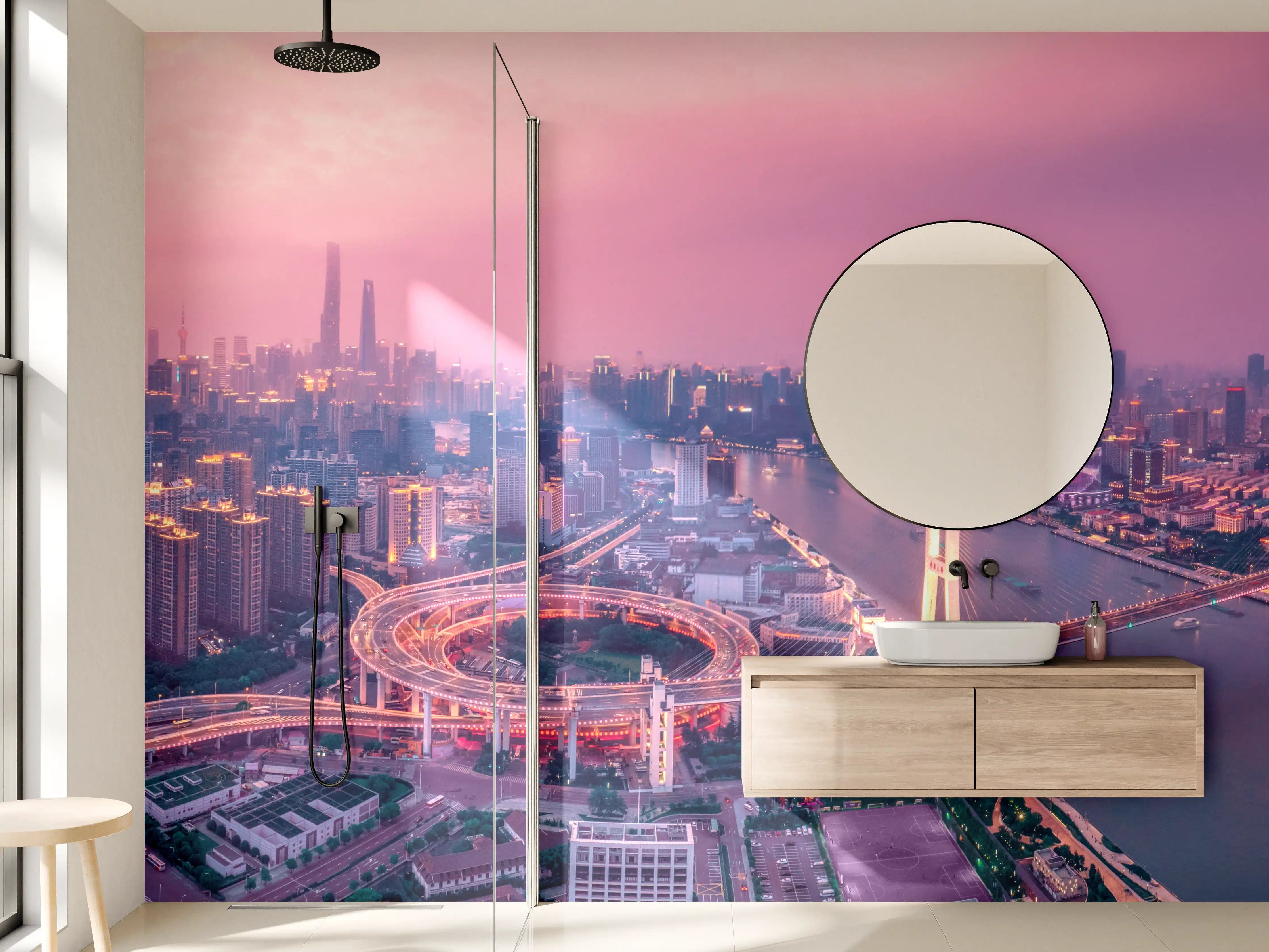 Wandverkleidung Bad - Silhouette im Grau bei Sonnenuntergang