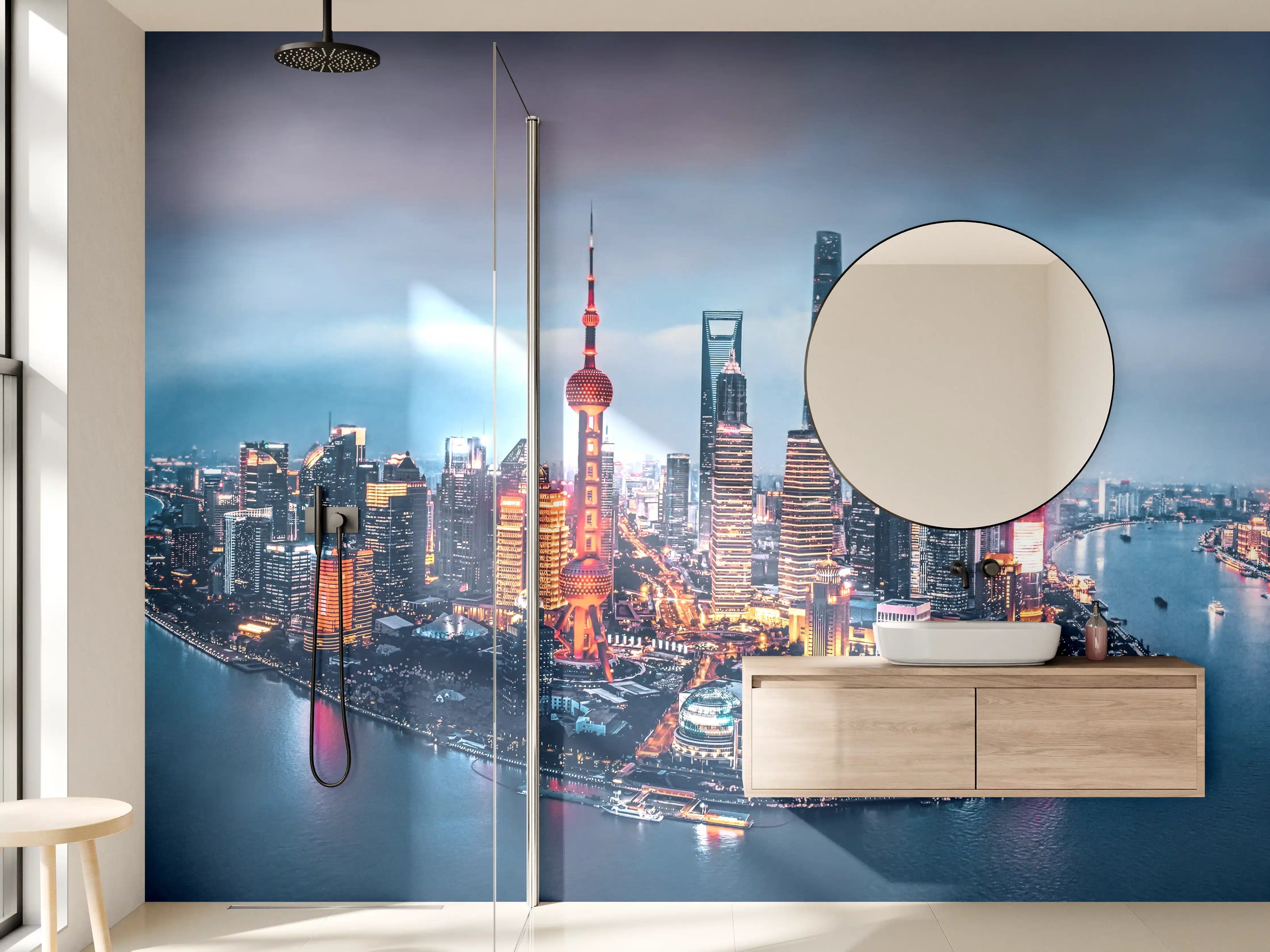 Wandverkleidung Bad - Skyline von Shanghai bei Nacht