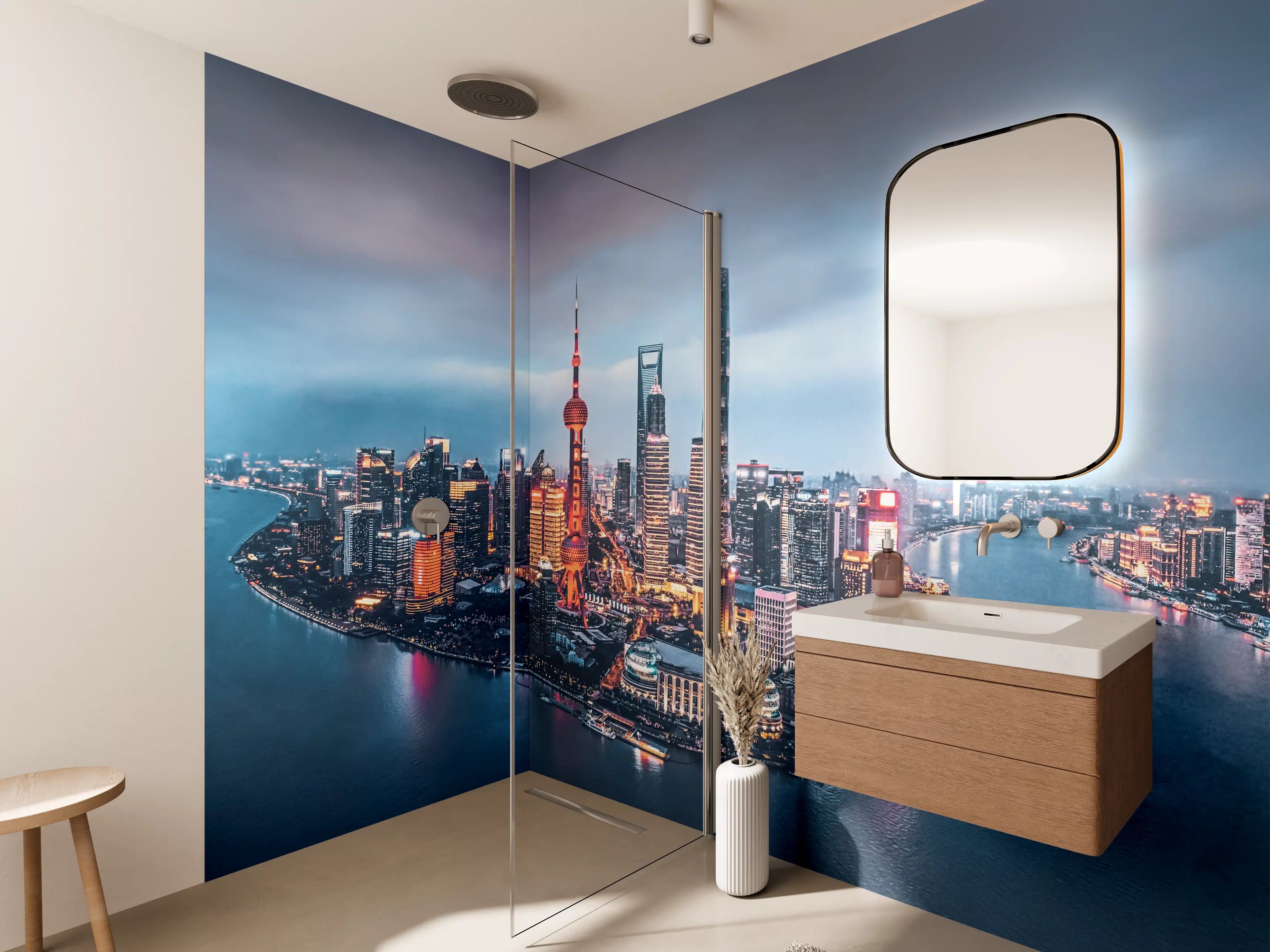 Wandverkleidung Bad - Skyline von Shanghai bei Nacht